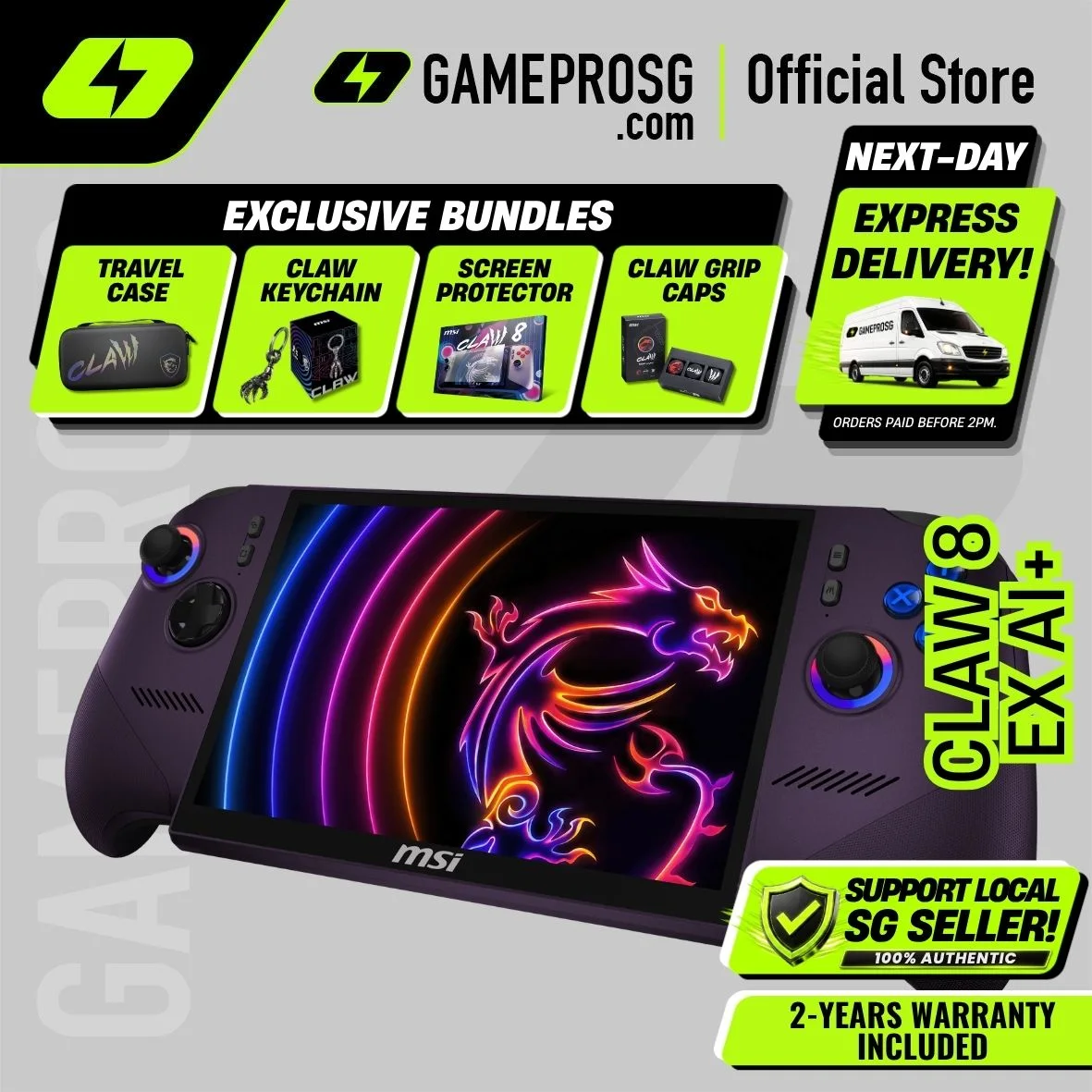 MSI Claw 8 EX AI+ Gaming Handheld – 8″ FHD+ 120Hz VRR Touchscreen - Arc G3 Extreme - 32GB - 1TB - Copilot+ PC
