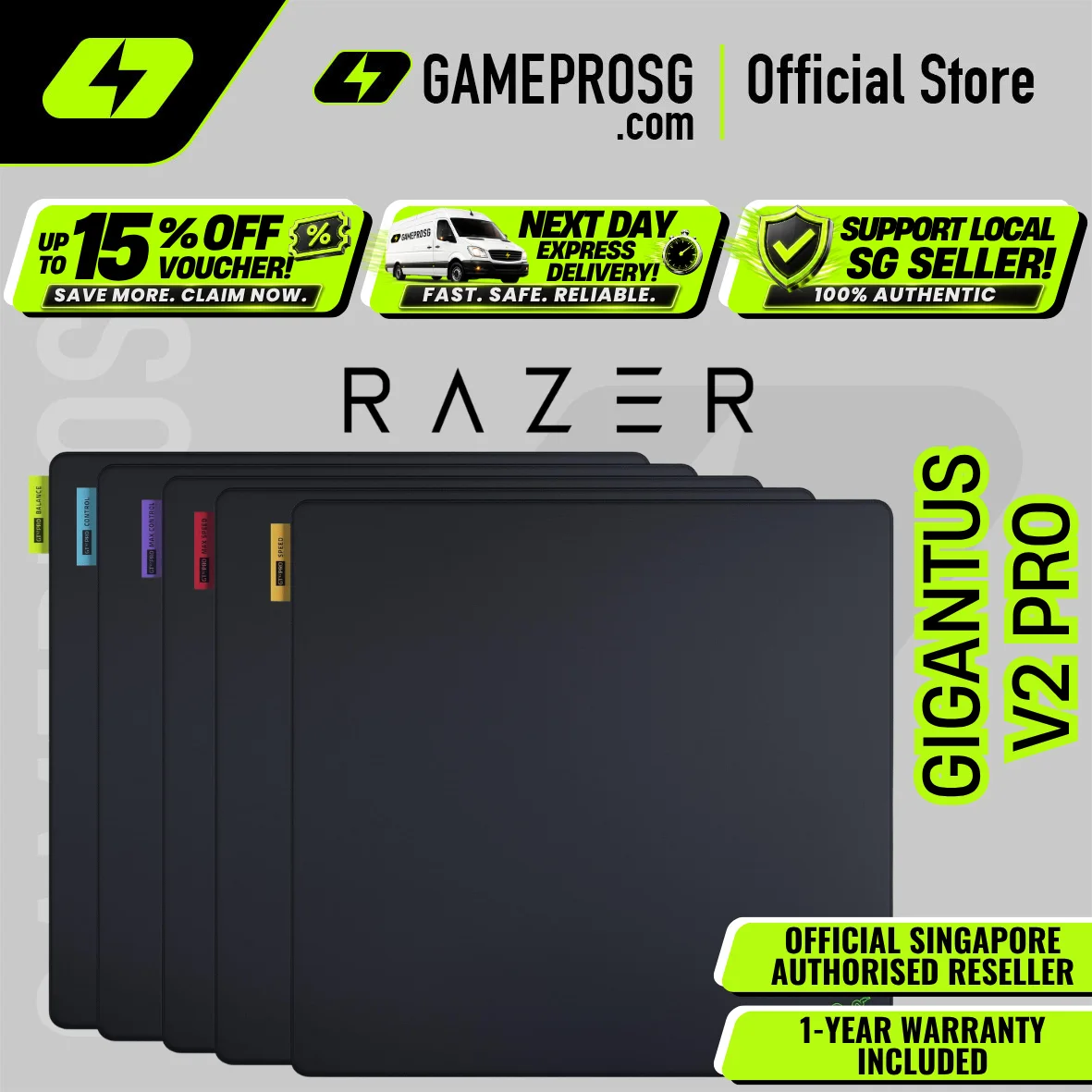 Razer Gigantus V2 Pro Gaming Mousepad – 5 Surface Speed Options – Stitched Edges – Precision Control Surface