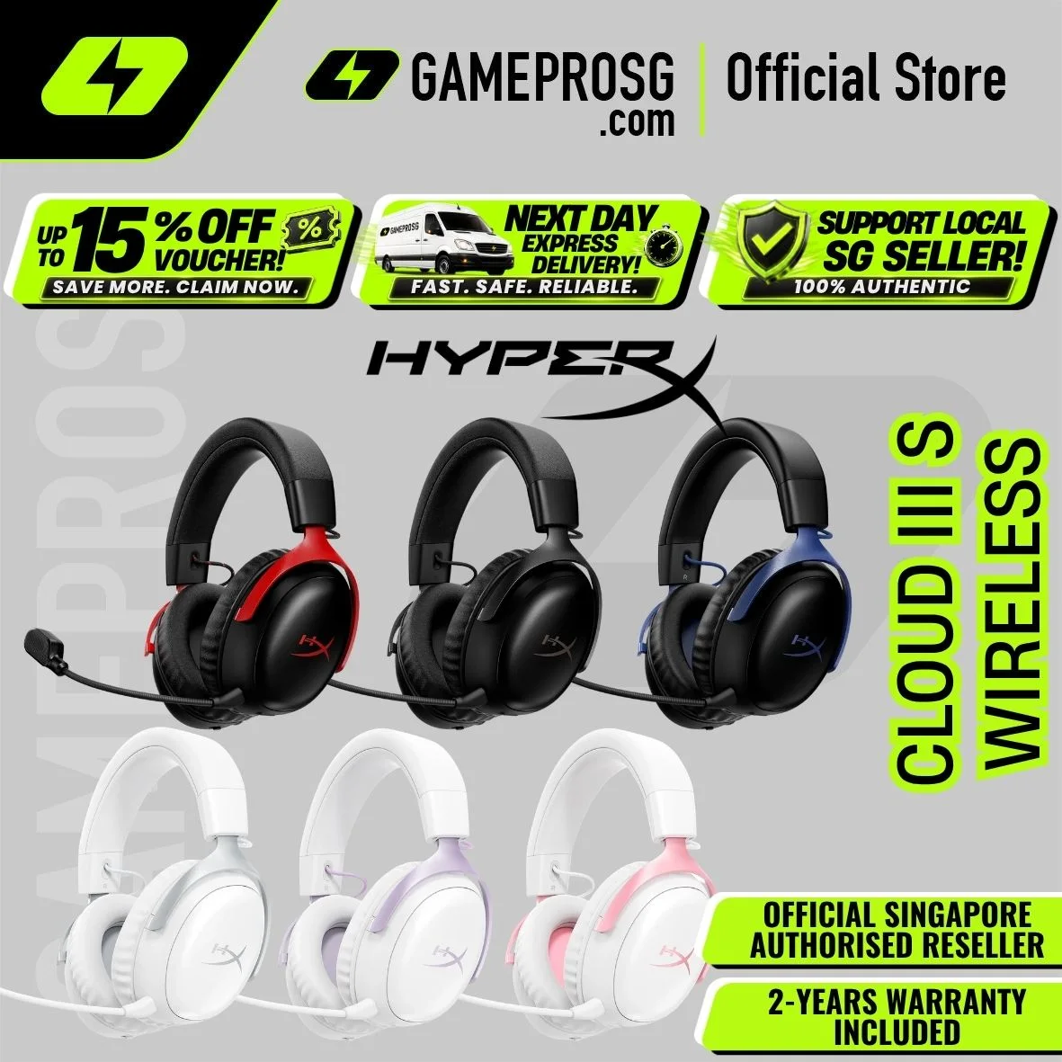 HyperX Cloud III S Wireless Headset - 53mm Drivers - PC/PS5/Switch - DTS:X - Memory Foam