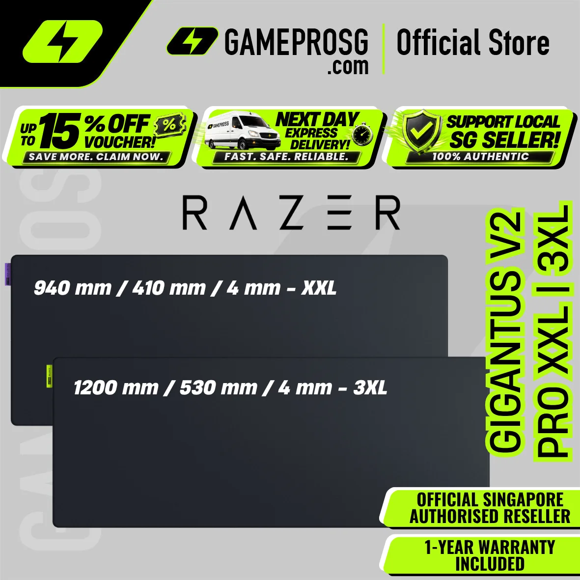 Razer Gigantus V2 Pro XXL / 3XL – Soft Esports Gaming Mouse Mat – Max Speed / Max Control / Balance – GlideCore Foam