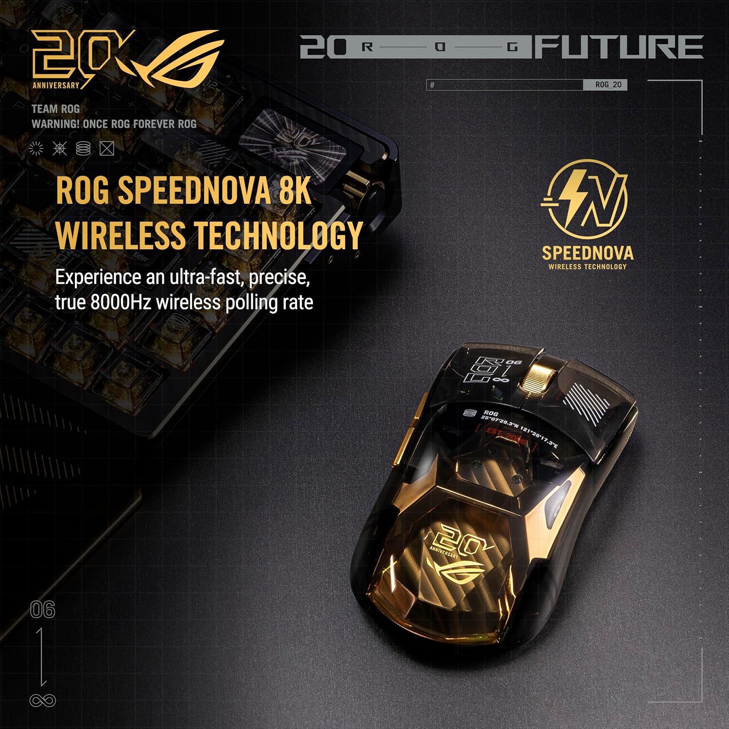 ASUS ROG Harpe II Extreme Edition 20 Wireless Gaming Mouse – 65K DPI – 8K Polling – Optical Switches – Glass Feet