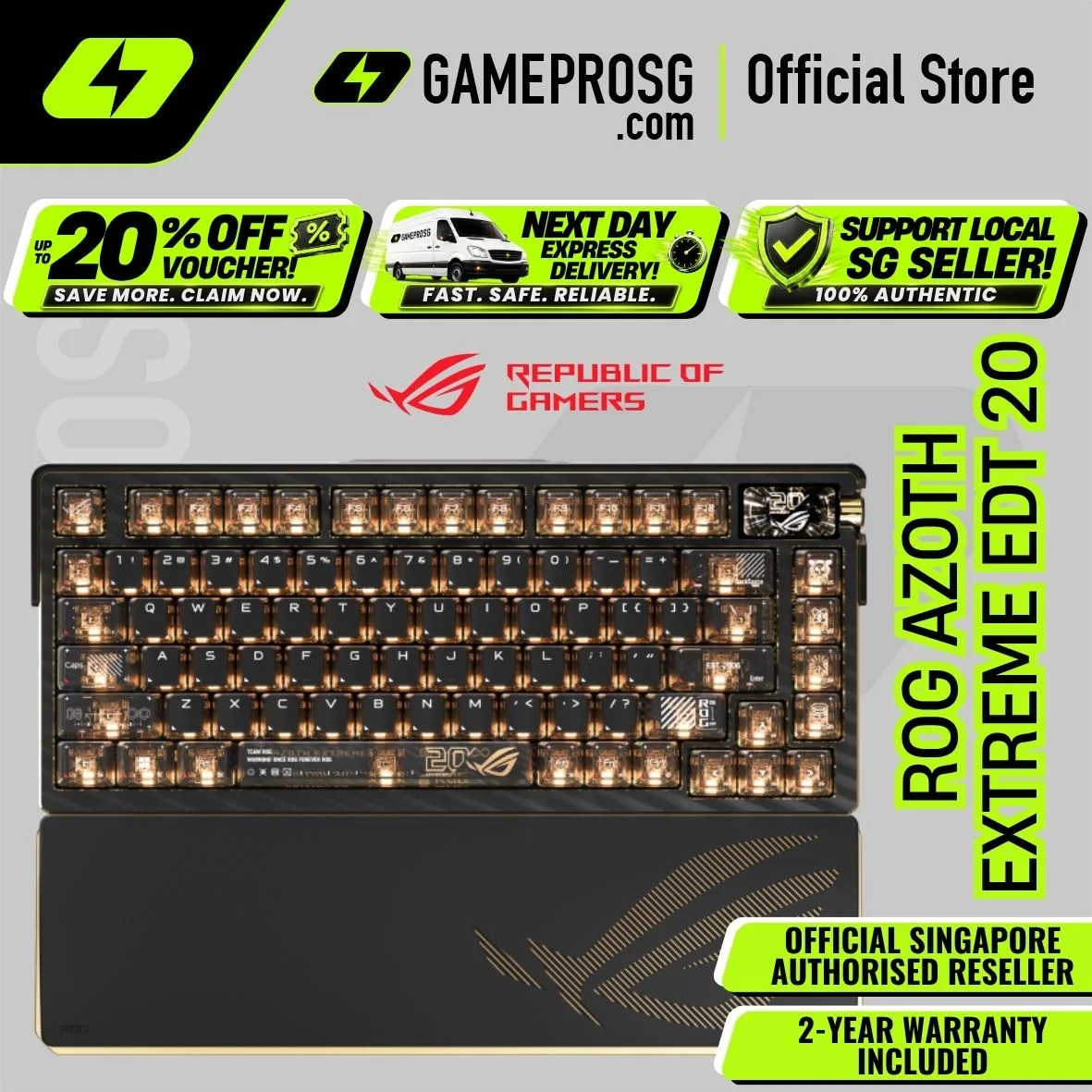 ASUS ROG Azoth Extreme Edition 20 Wireless Gaming Keyboard – OLED – Hot-Swap NX Switches – SpeedNova Tri-Mode