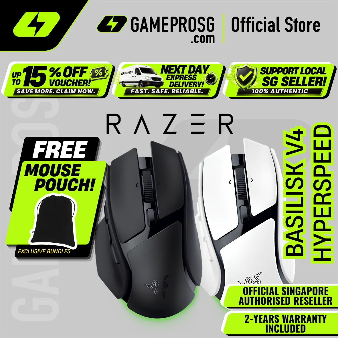 Razer Basilisk V4 HyperSpeed Wireless Ergonomic Gaming Mouse – 33K Optical Sensor – HyperScroll Technology