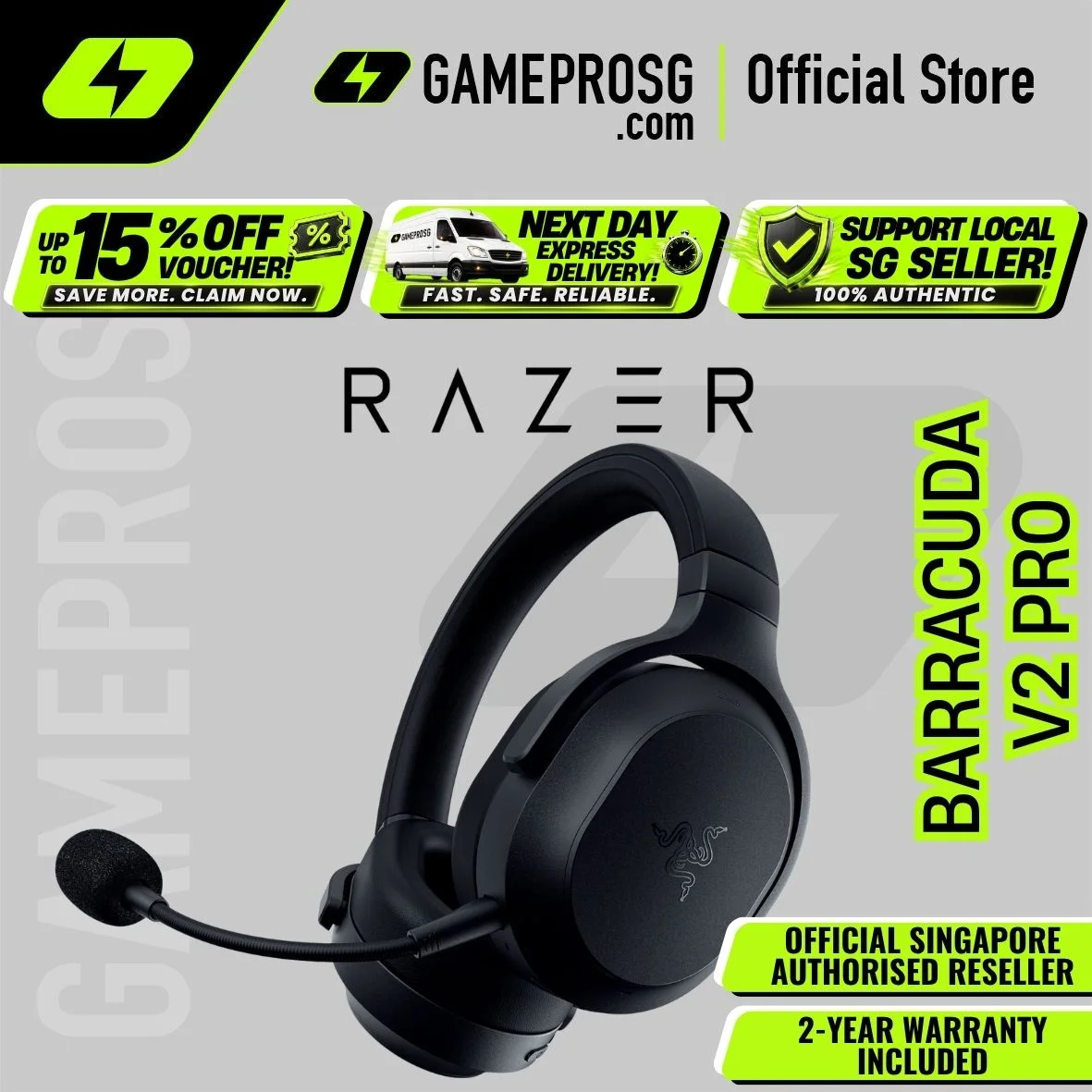 Razer Barracuda V2 Pro Wireless Gaming Headset Hybrid ANC Bluetooth 6.0 HyperSpeed THX Spatial Audio 70H Battery
