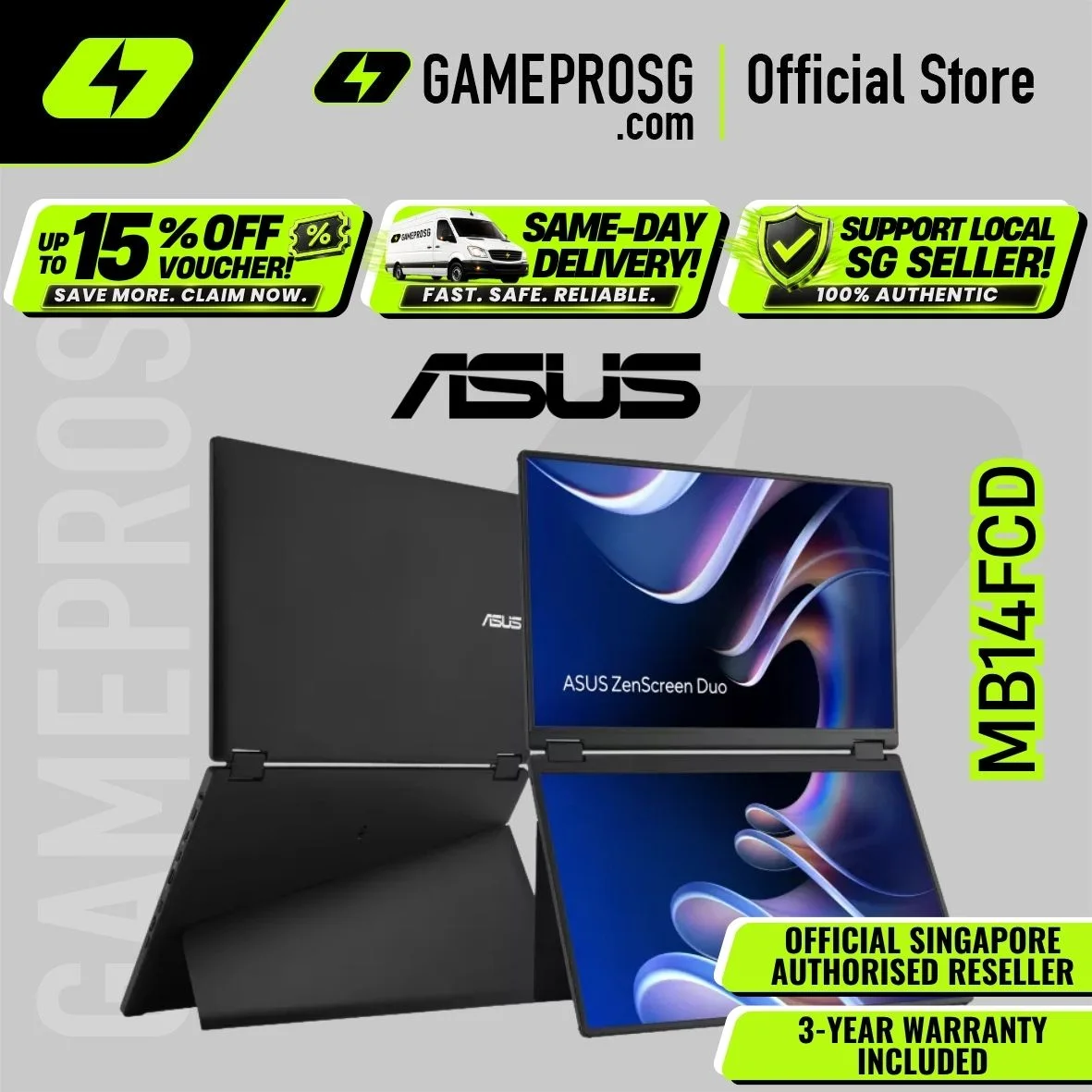 ASUS ZenScreen Duo MB14FCD Dual 14" Portable Monitor – IPS – 60Hz – 360° Foldable – USB-C – Mini HDMI