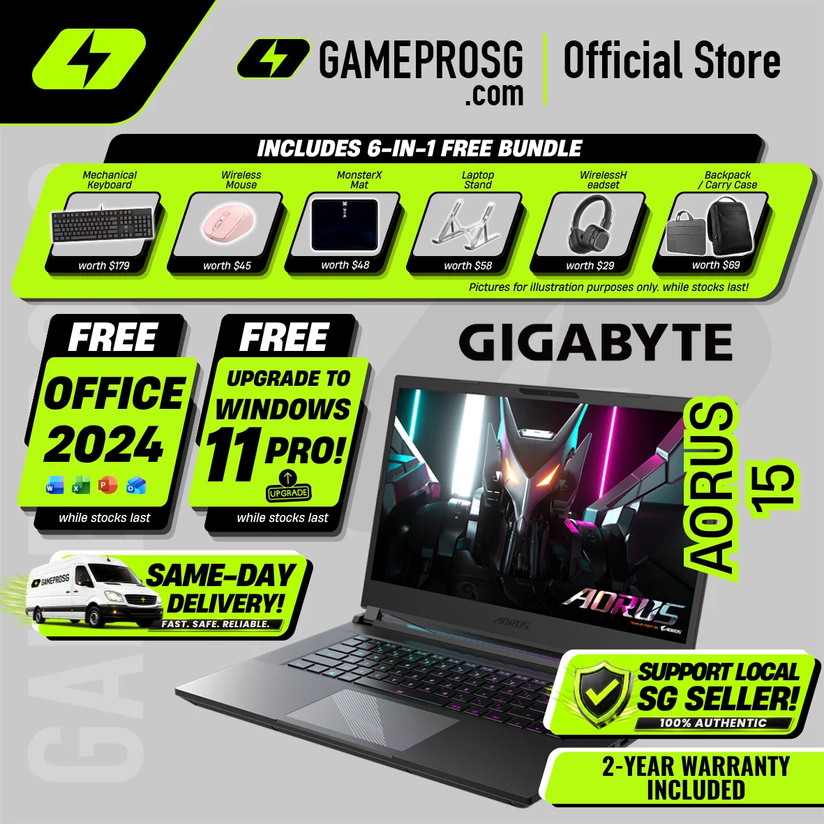 Gigabyte AORUS 15 AI Gaming Laptop – Intel Core i7 – 16GB RAM – 512GB SSD – RTX4060 – 15.6″ FHD 360Hz