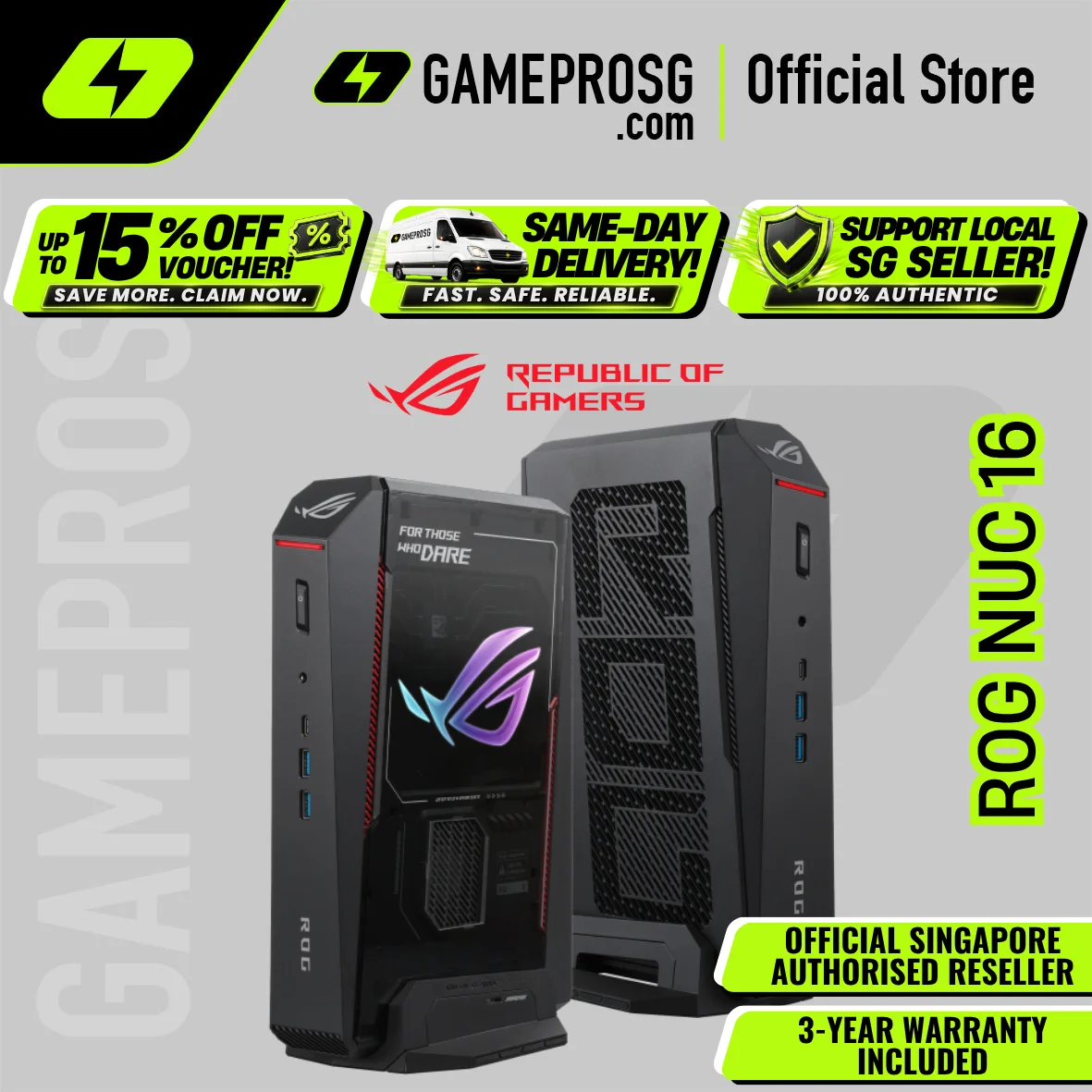 ASUS ROG NUC 16 Gaming Mini PC – RTX5070Ti – Intel Core Ultra 9 290HX – 32GB RAM – 1TB SSD – Black
