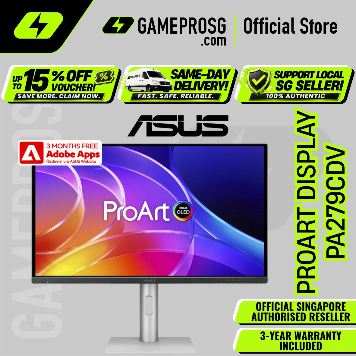 ASUS ProArt PA279CDV – 27" 4K QD-OLED 120Hz – 99% DCI-P3 USB-C 96W Professional Monitor