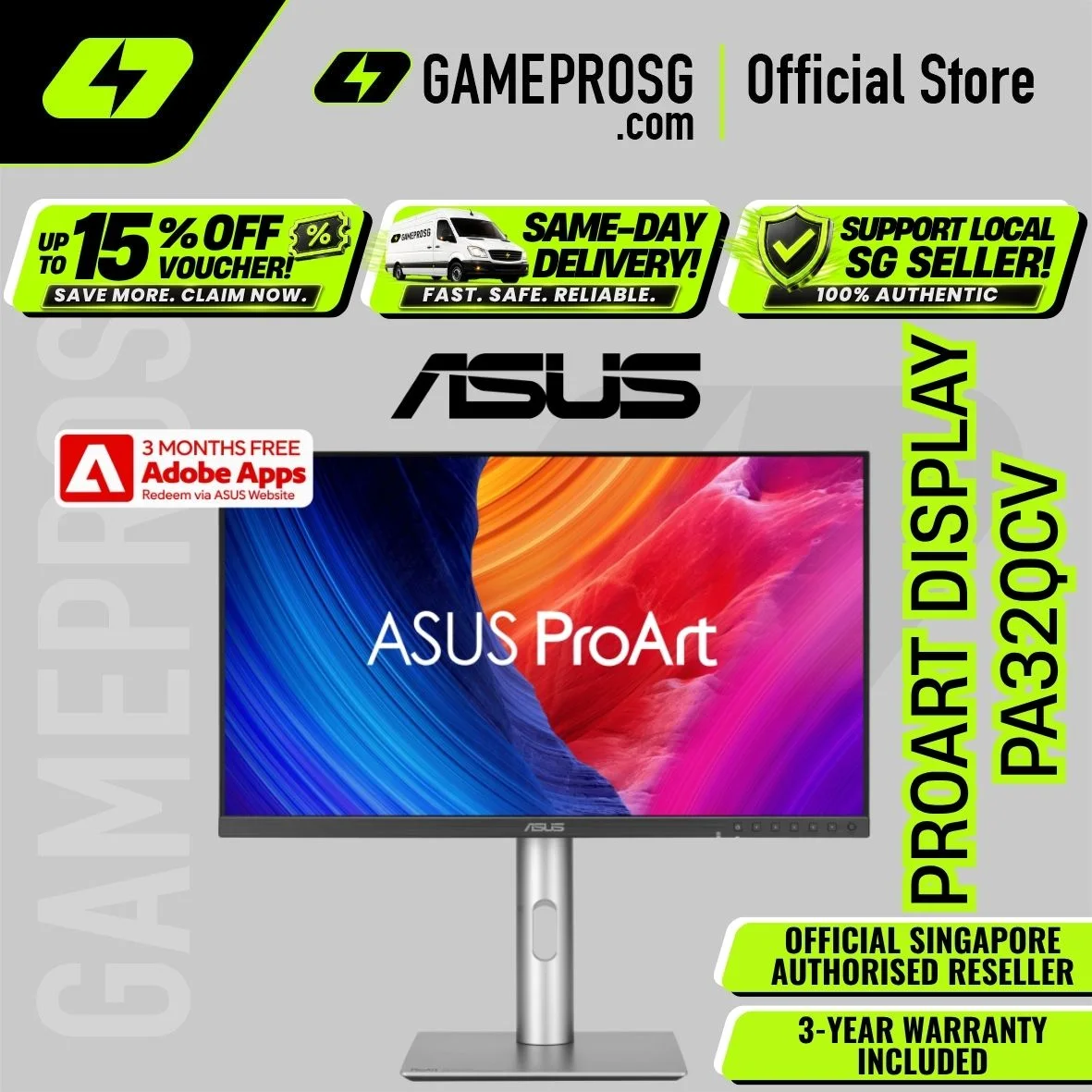 ASUS ProArt PA32QCV – 32" 6K IPS Professional Monitor – 98% DCI-P3 – Thunderbolt 4 96W – HDR600