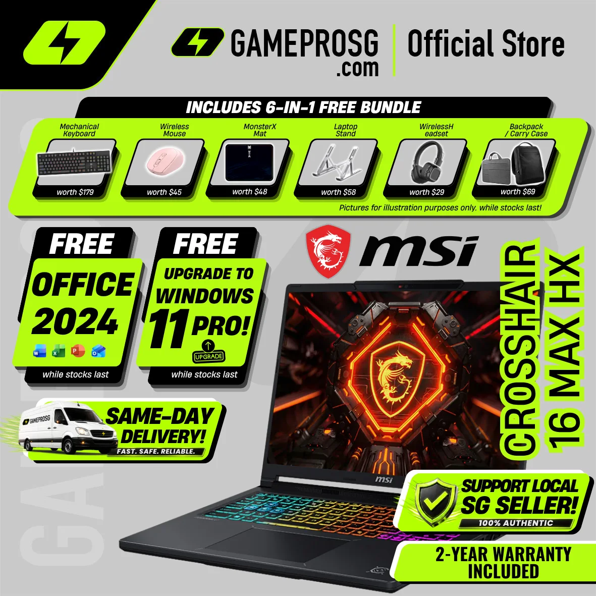 MSI Crosshair A16 HX – 16" QHD+ 240Hz IPS – AMD Ryzen 9 HX – RTX5060 – 16GB RAM – 1TB SSD – AI Gaming Laptop