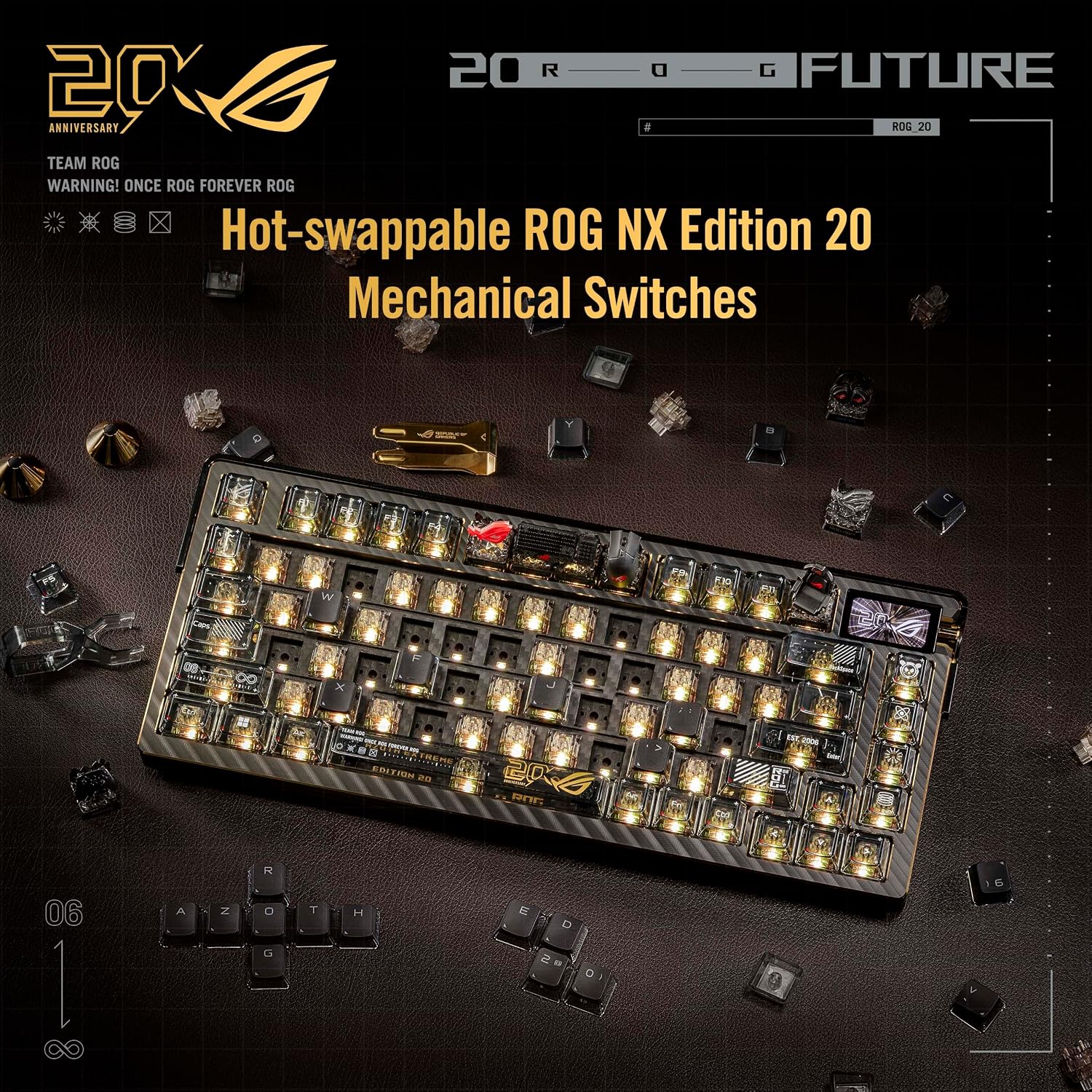 ASUS ROG Azoth Extreme Edition 20 Wireless Gaming Keyboard – OLED – Hot-Swap NX Switches – SpeedNova Tri-Mode