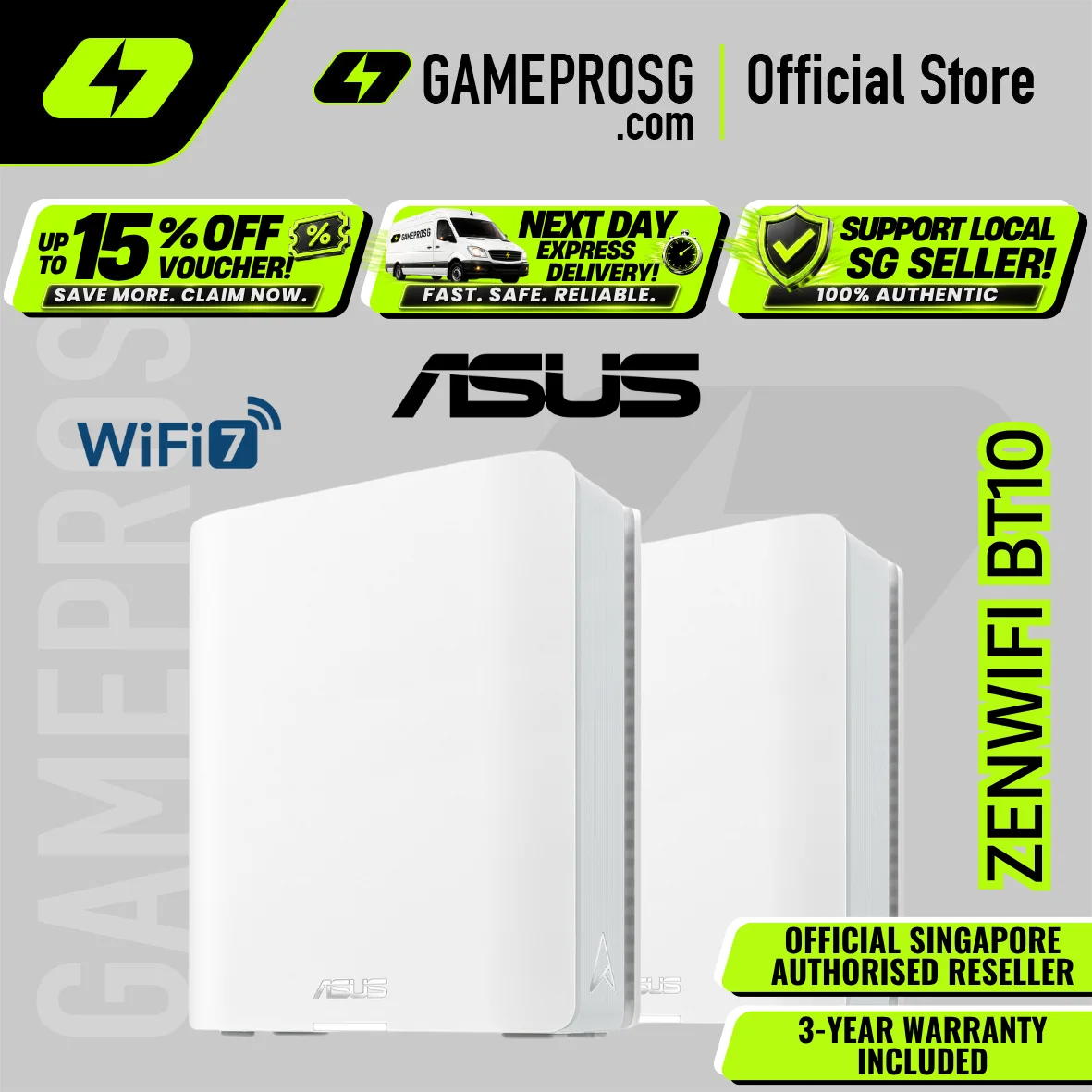ASUS ZenWiFi BT10 – Tri-Band WiFi 7 BE18000 Mesh Router – Dual 10G Ports – Smart AiMesh – AiProtection Pro