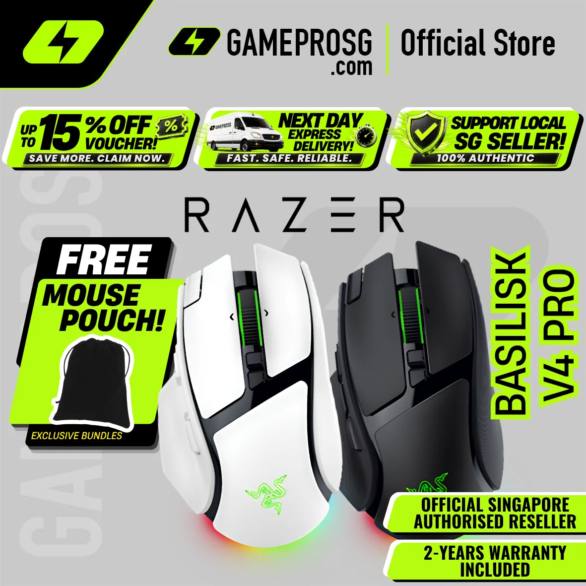 Razer Basilisk V4 Pro Wireless Ergonomic Gaming Mouse – 50K Optical Sensor – HyperScroll Tilt Wheel Gen-2