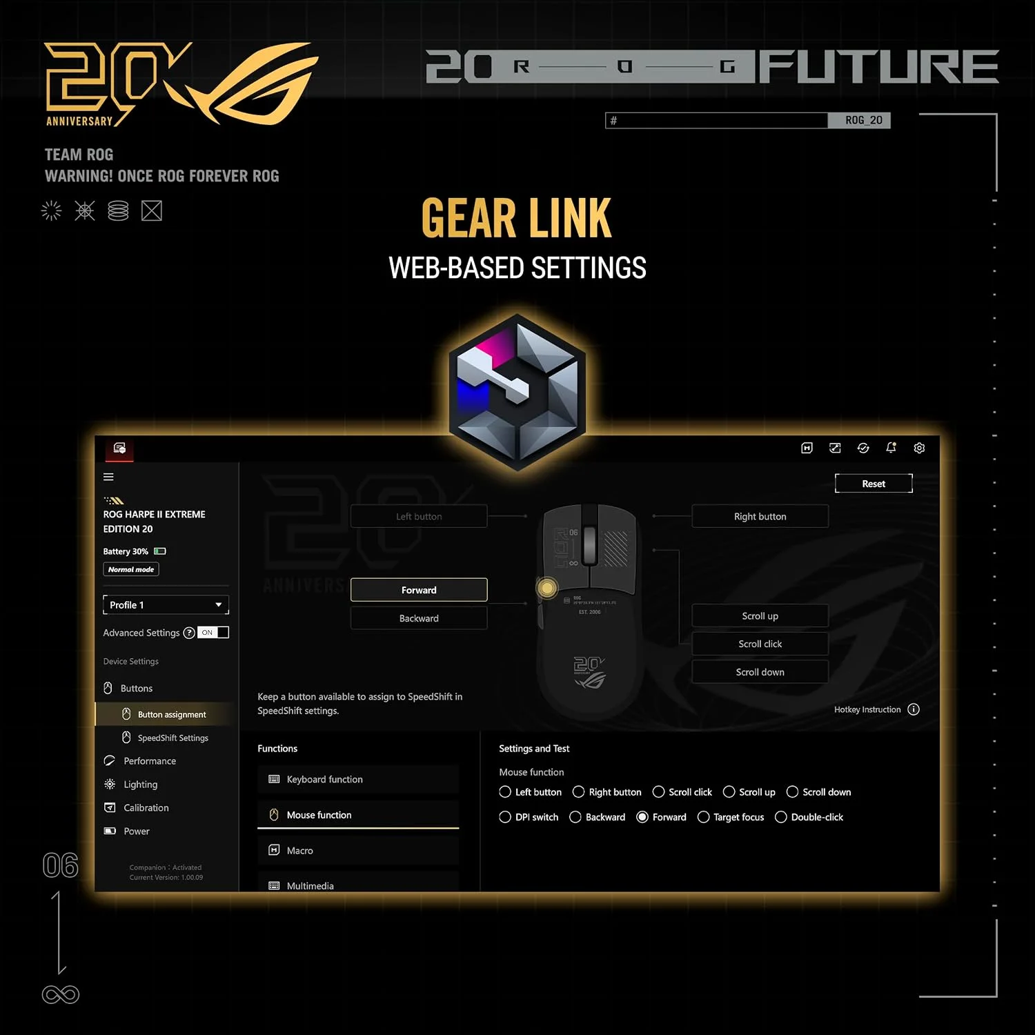 ASUS ROG Harpe II Extreme Edition 20 Wireless Gaming Mouse – 65K DPI – 8K Polling – Optical Switches – Glass Feet