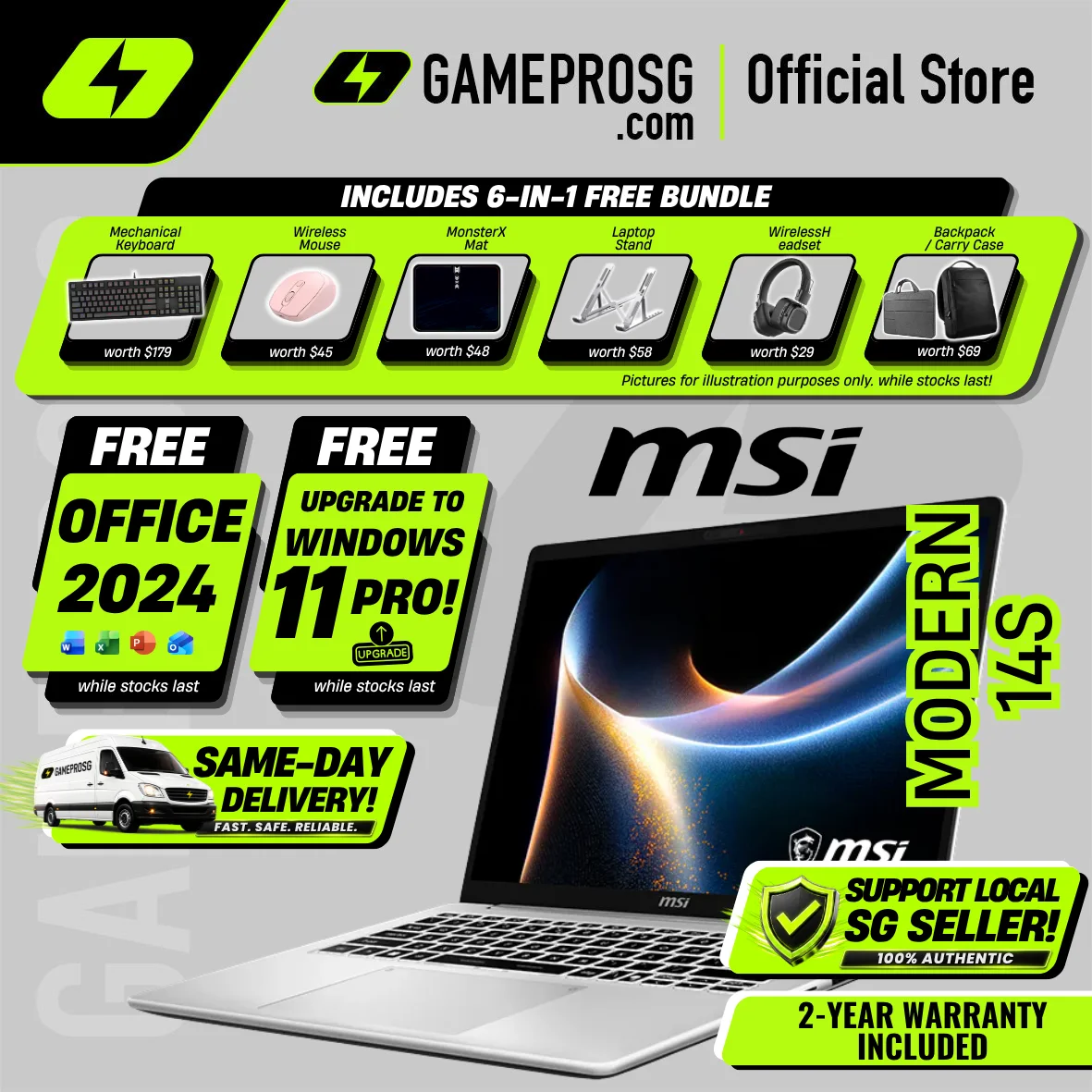 MSI Modern 14S – 14" IPS – Intel Core 7 Processor – 16GB RAM – 1TB SSD – AI Productivity Laptop