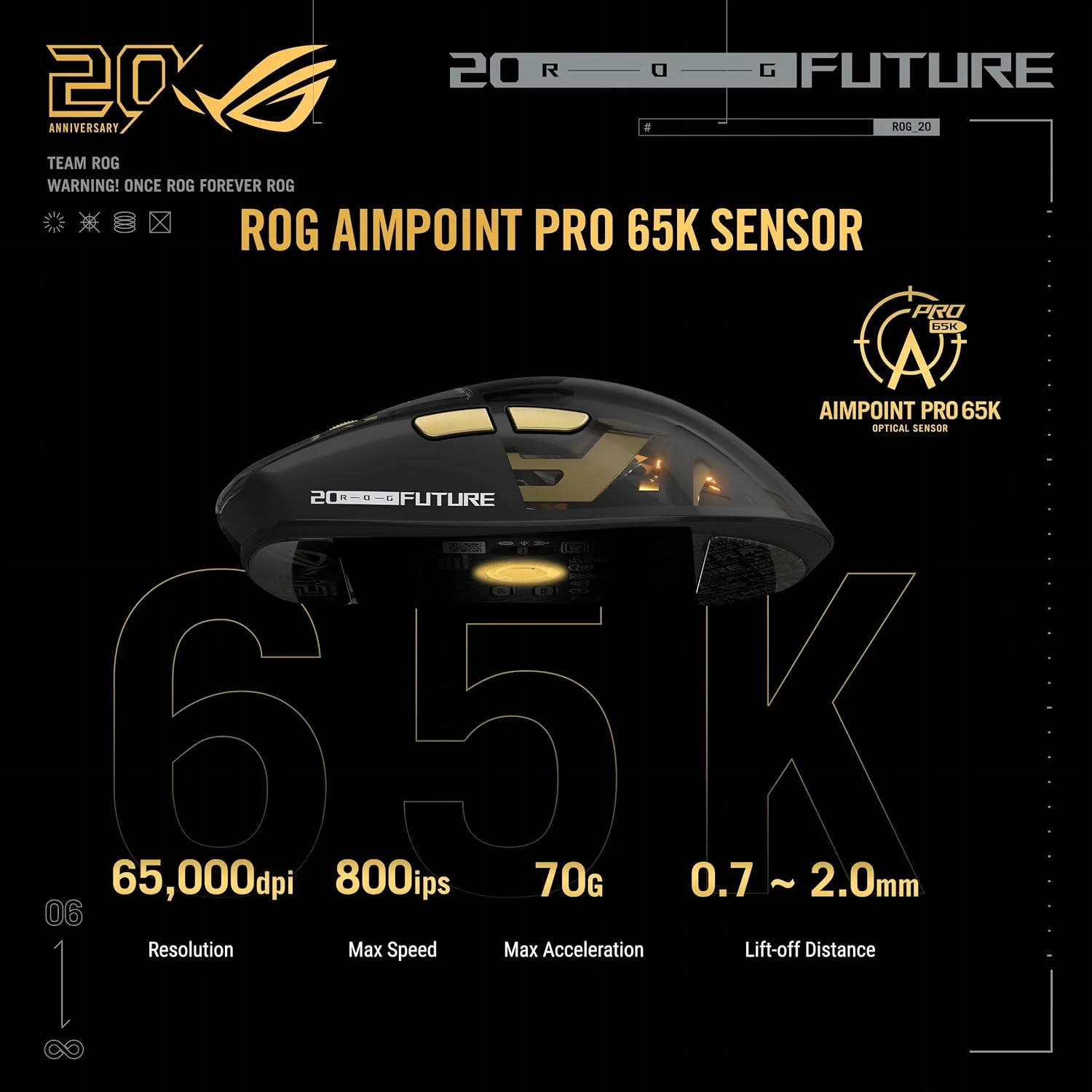 ASUS ROG Harpe II Extreme Edition 20 Wireless Gaming Mouse – 65K DPI – 8K Polling – Optical Switches – Glass Feet