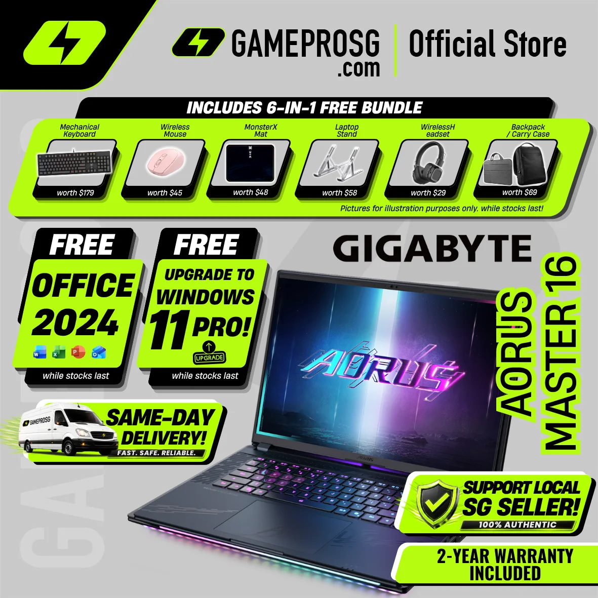 Gigabyte AORUS Master 16 Gaming Laptop — Elite Visuals — RTX 5080 - 16" OLED 240Hz - Ultra 9 - 32GB - 1TB SSD