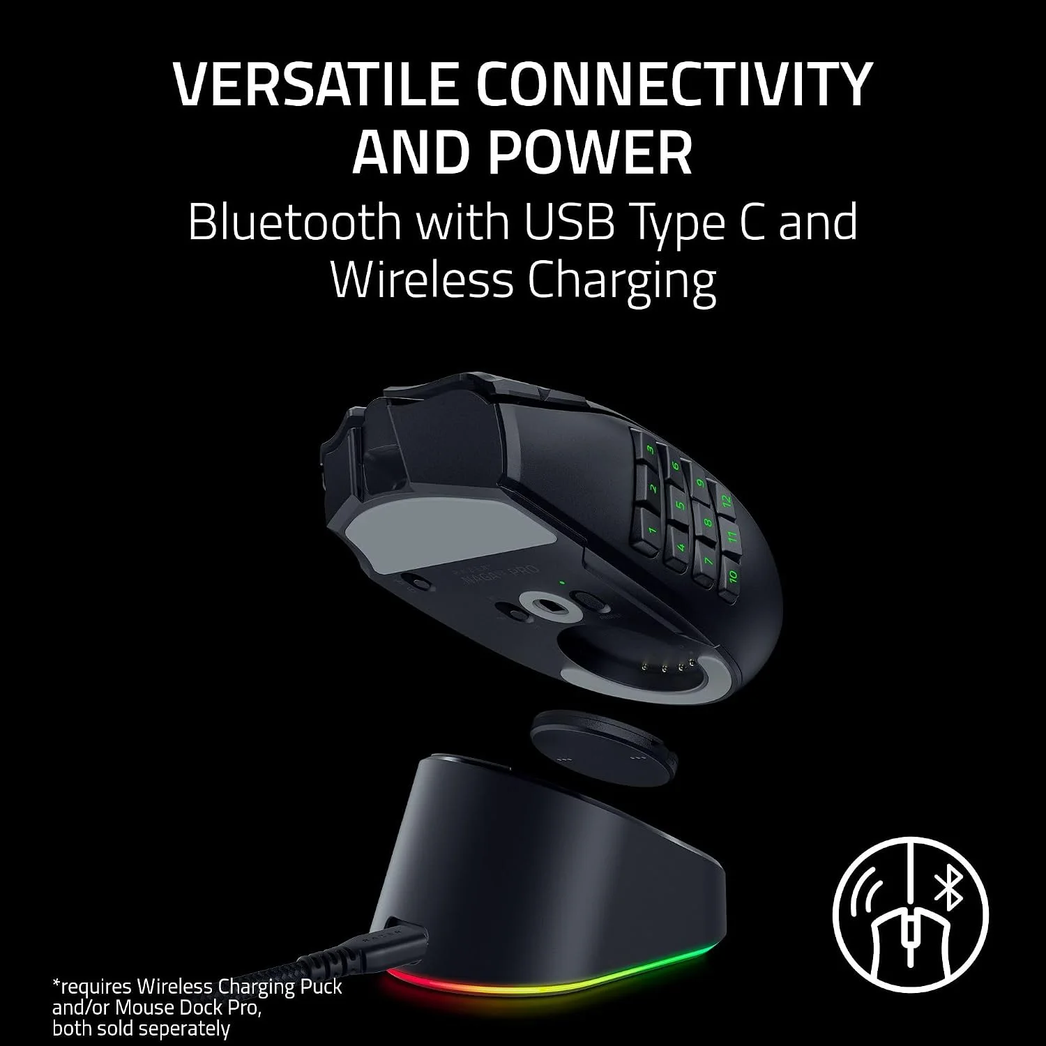 Razer Naga V3 Pro Wireless MMO Gaming Mouse - Swappable Side Plates - Programmable Controls - Chroma RGB