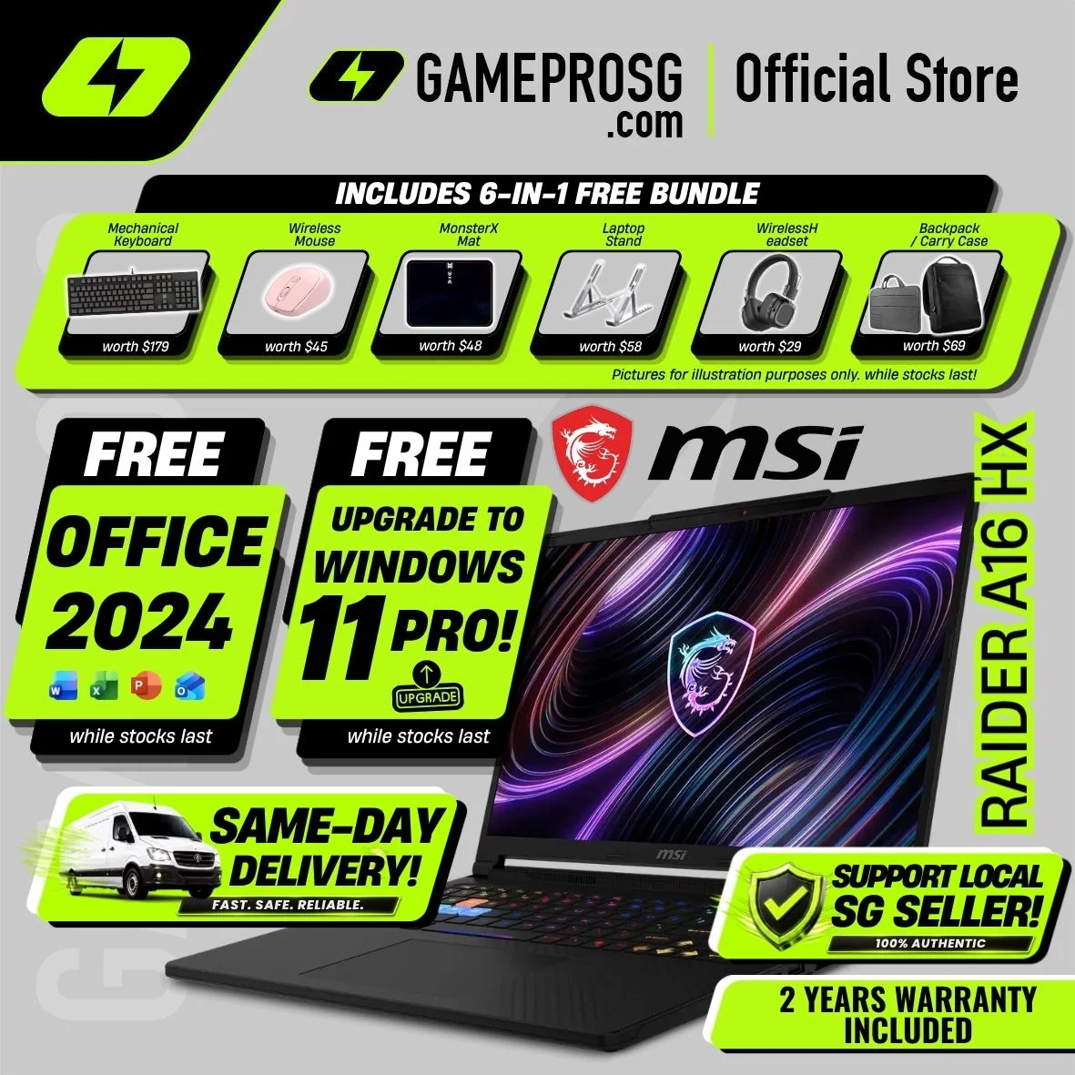MSI Raider A16 HX AI Gaming Laptop - AMD Ryzen 9 - RTX5070Ti - 16GB RAM - 1TB SSD