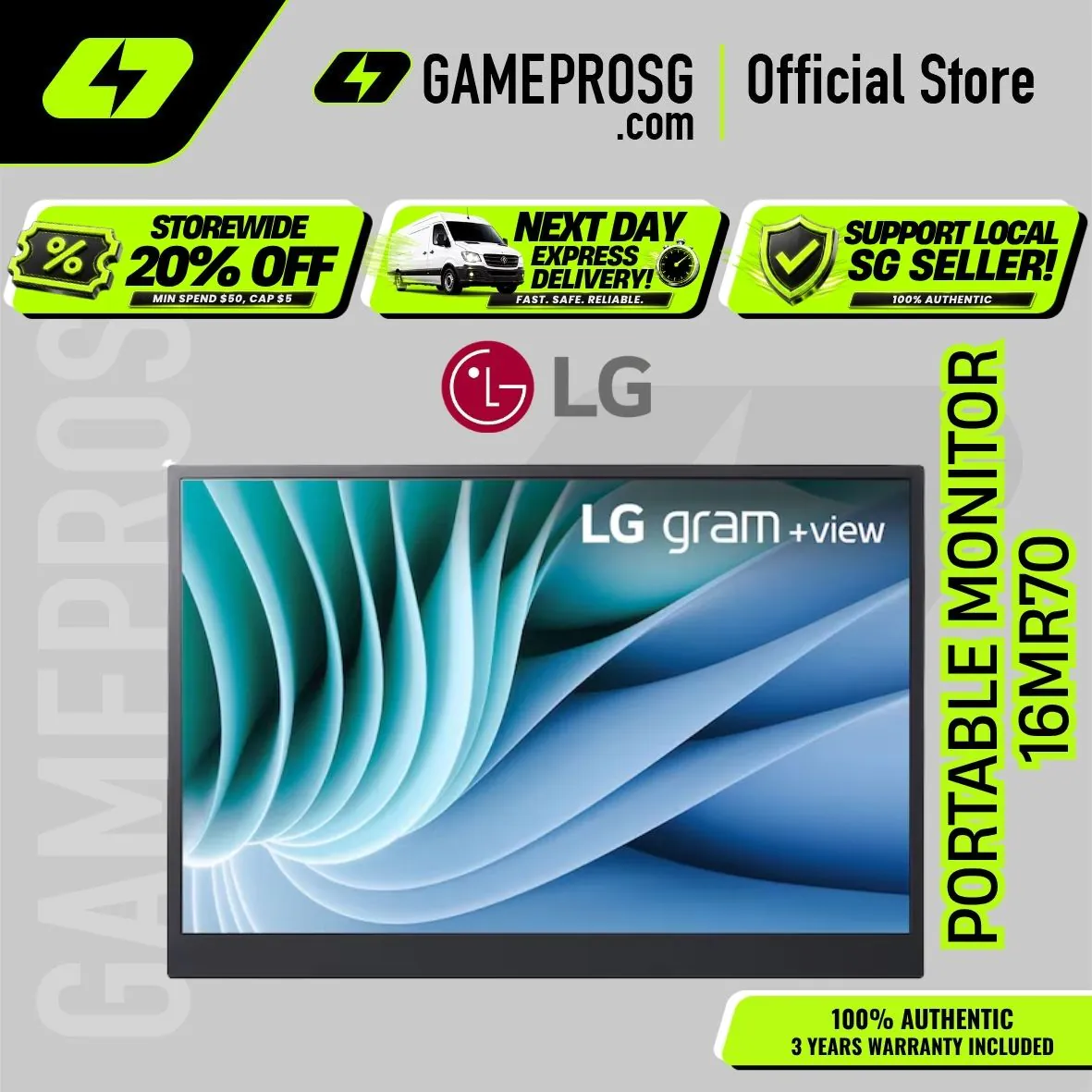 LG 16MR70 16" Portable Monitor – WQXGA IPS 16:10 Display – Dual USB-C