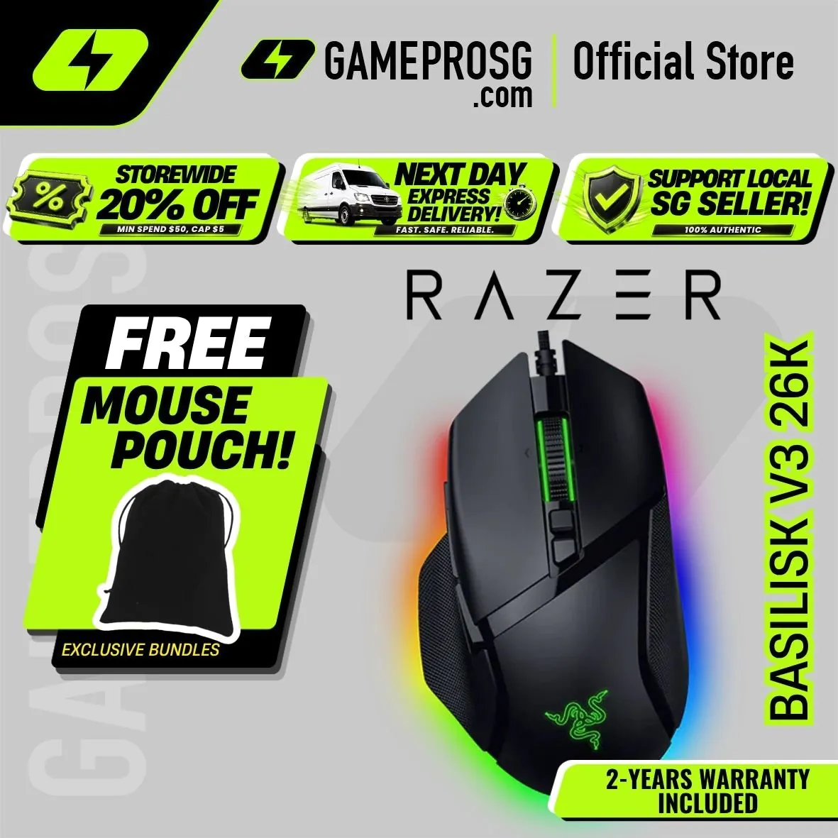 Razer Basilisk V3 Wired Optical Ergonomic Gaming Mouse with Chroma RBG Lighting