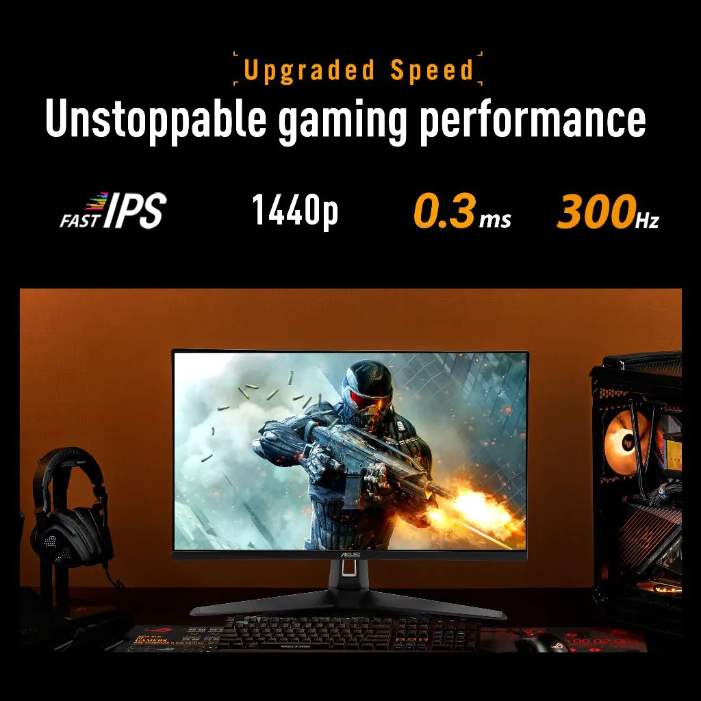 【SAME-DAY DELIVERY】Asus TUF Gaming VG27AQM5A Gaming Monitor – 27-inch, QHD(2560x1440), 300Hz, Fast IPS, ELMB Sync, 0.3ms GTG Stereo speaker