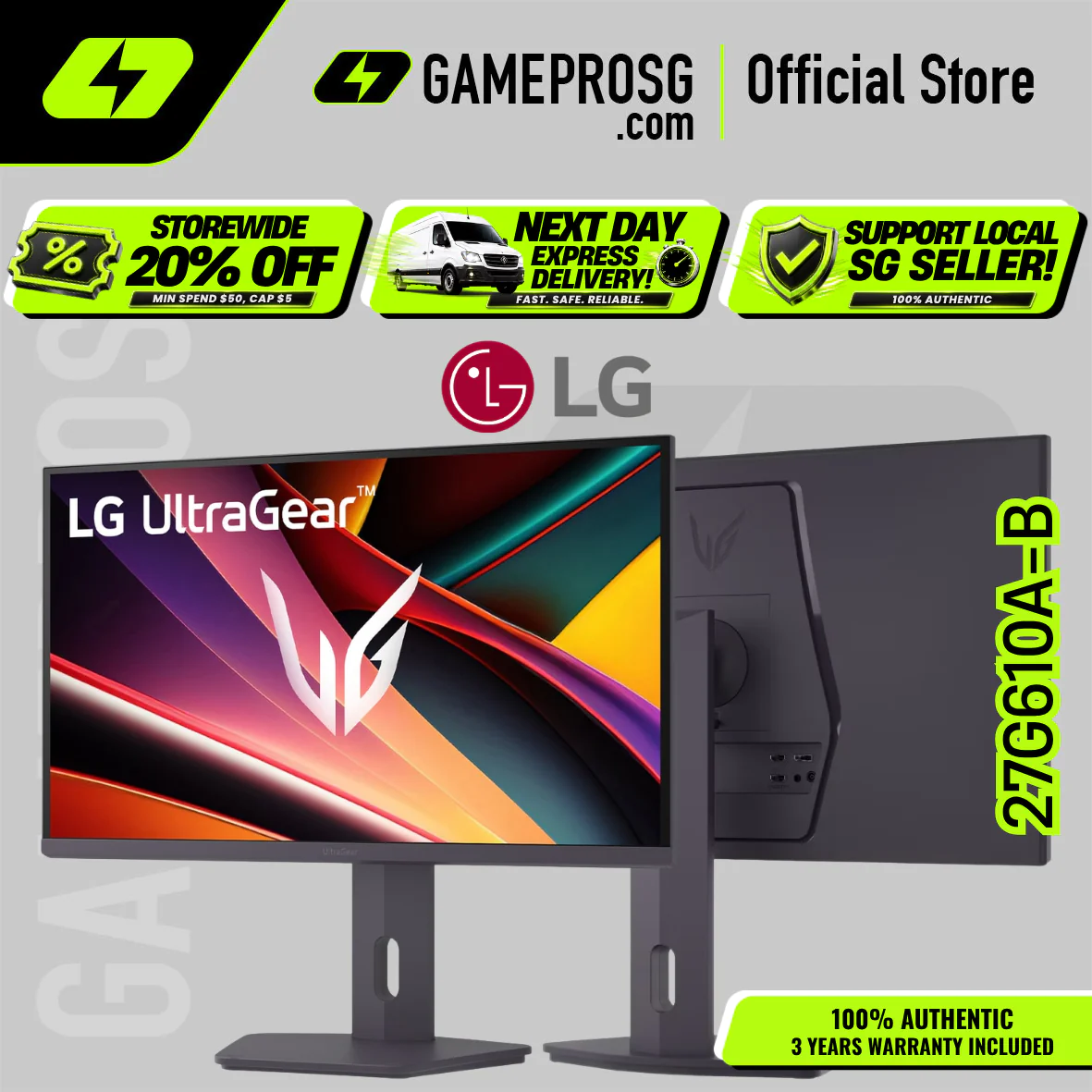 LG 27G610A-B 27" QHD IPS Gaming Monitor – 200Hz, 1ms, HDR400, HAS
