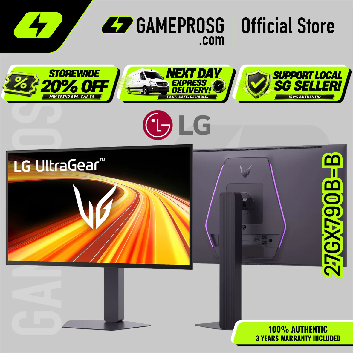 LG 27GX790B-B 27" QHD OLED Gaming Monitor – 540Hz, 0.02ms, DisplayHDR 500, HAS