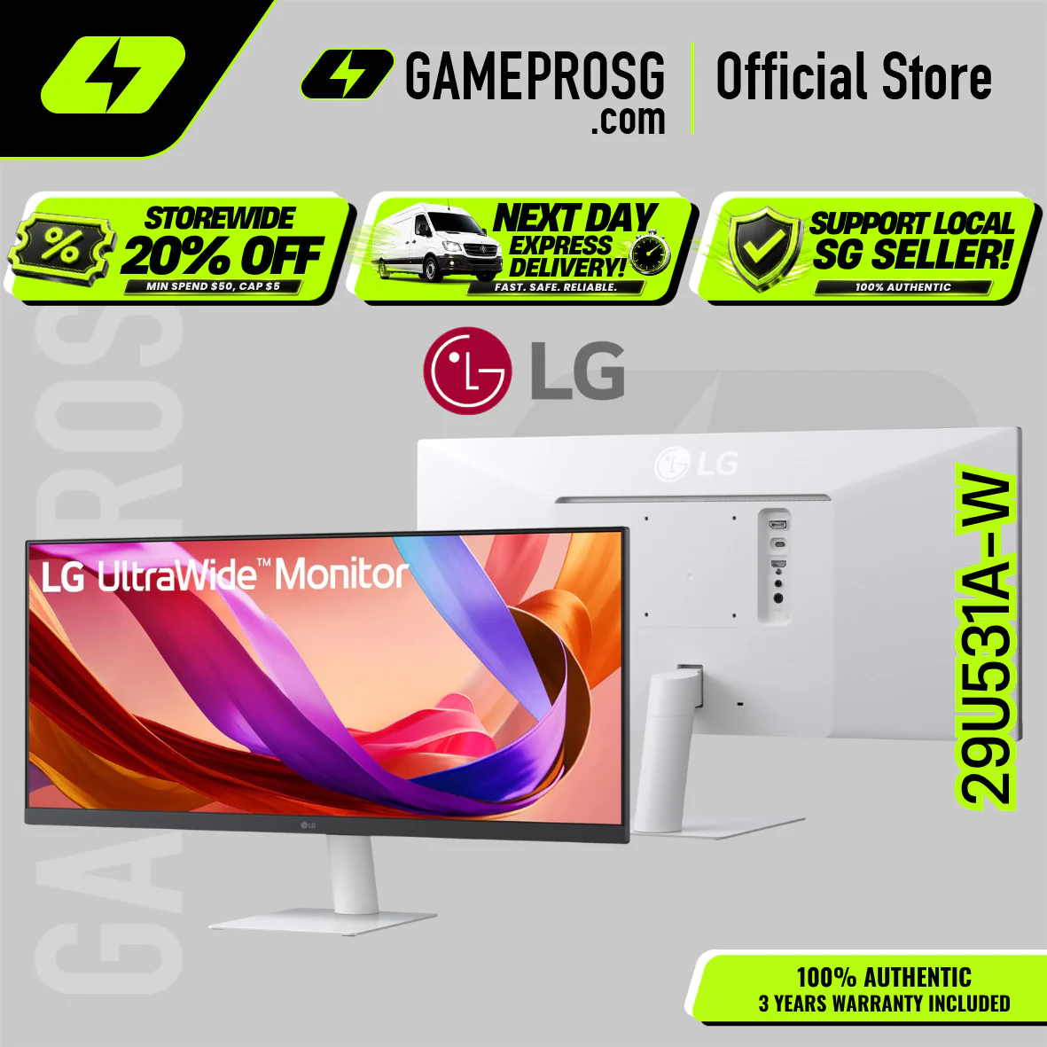 LG 29U531A-W 29" WFHD IPS Ultrawide Monitor – 100Hz, DisplayPort, USB-C, Speakers
