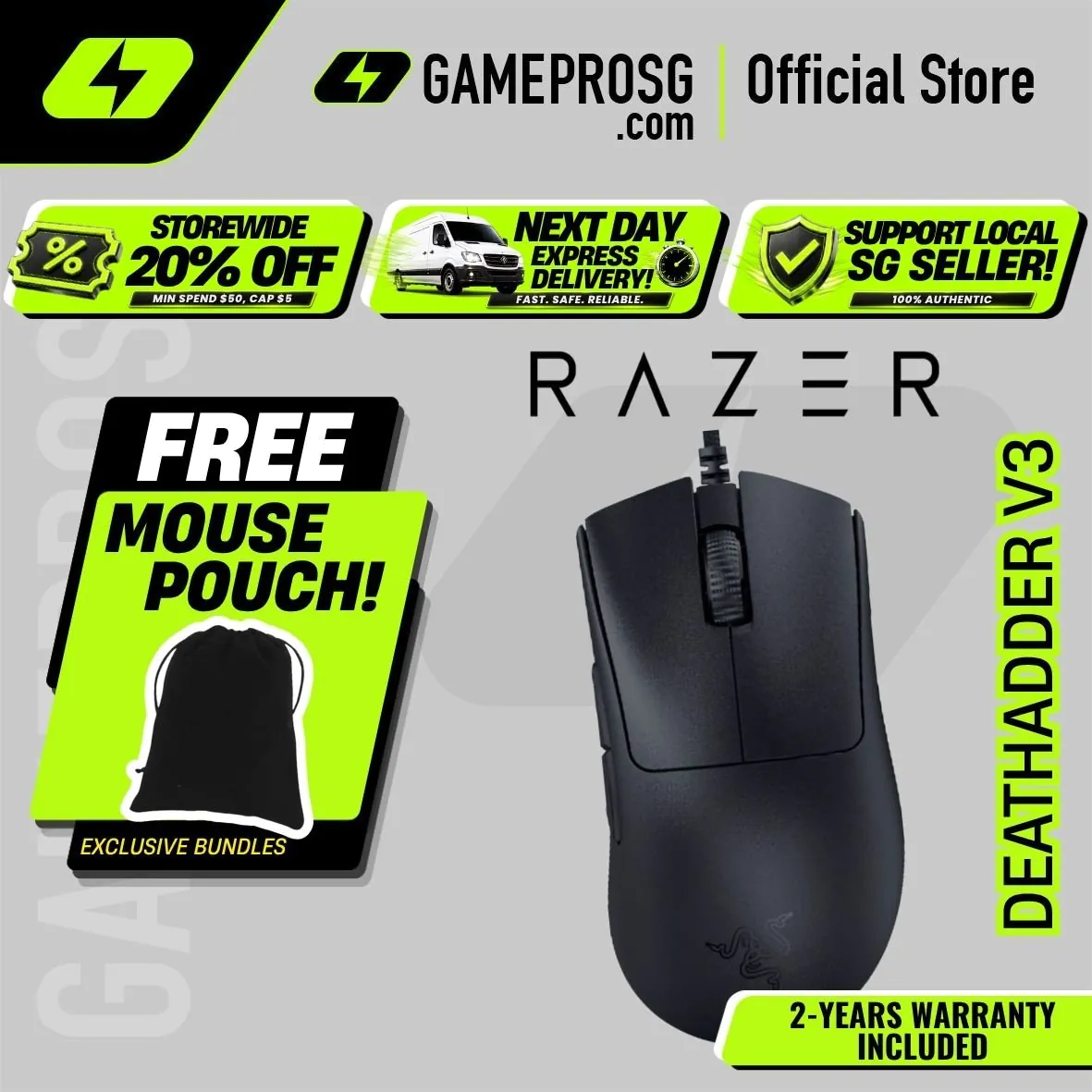 Razer DeathAdder V3 Lightweight Optical Wired Gaming Mouse with 8K Hz HyperPolling Technology