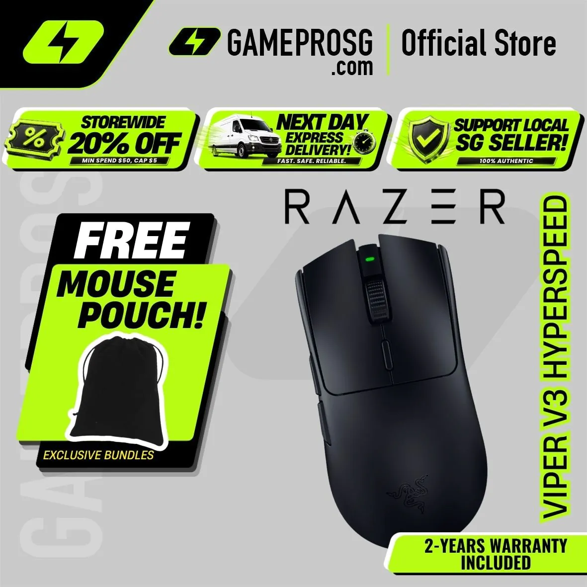 Razer Viper V3 HyperSpeed Lightweight Wireless Esports Gaming Mouse with 280 Hour Battery Life