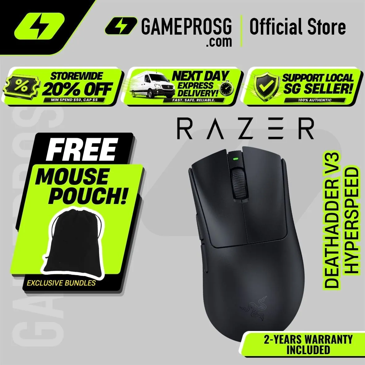 Razer DeathAdder V3 HyperSpeed Ultra-Lightweight Wireless Optical Gaming Mouse with 100 Hour Battery