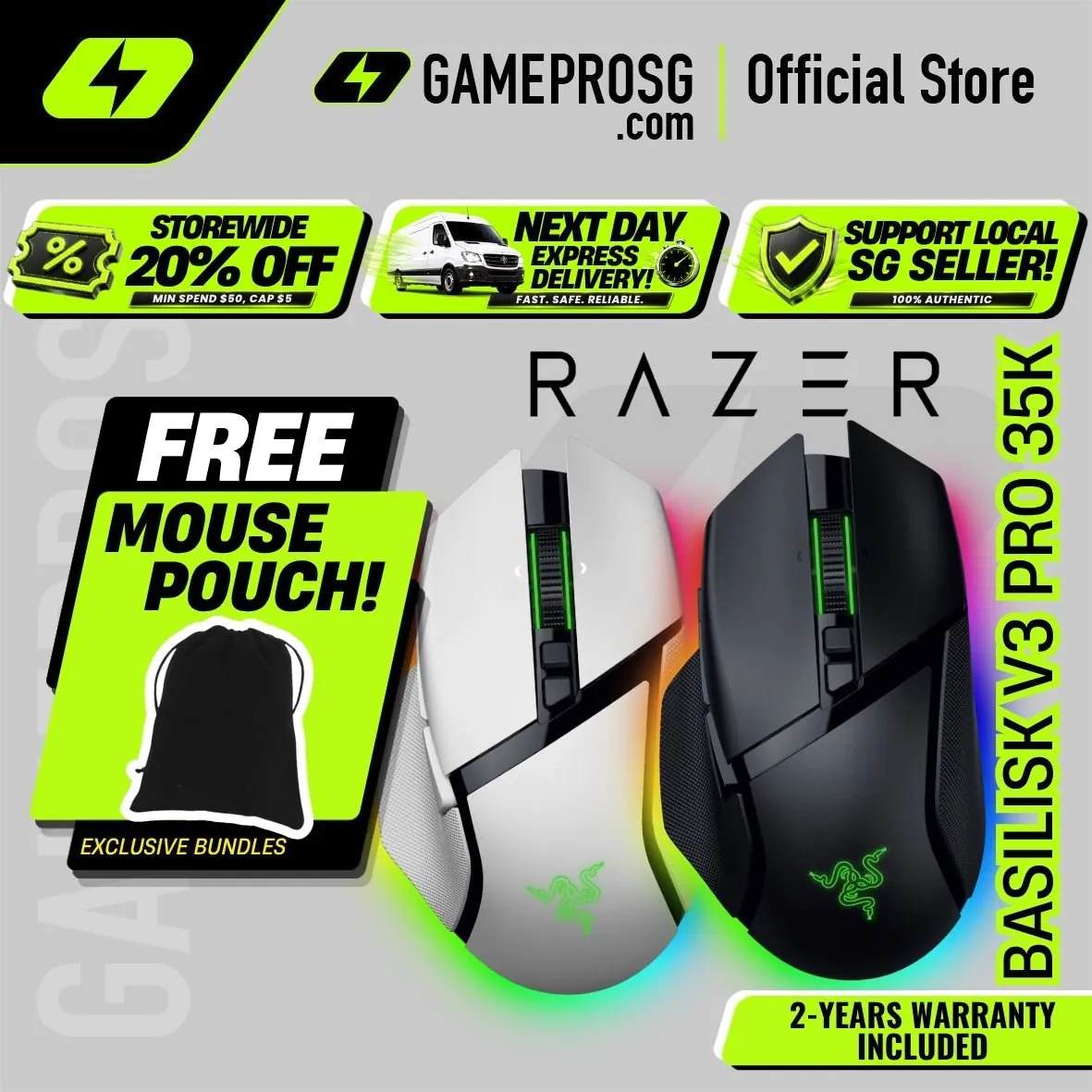 Razer Basilisk V3 Pro 35K Wireless Ergonomic Gaming Mouse with HyperScroll Tilt Wheel & Chroma RGB Lighting