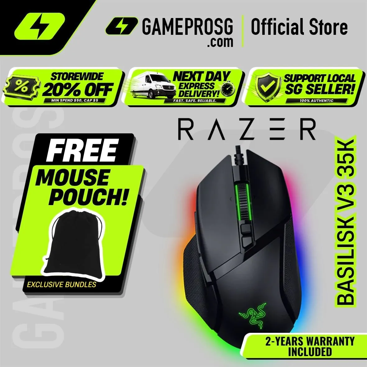 Razer Basilisk V3 35K Wired Ergonomic Gaming Mouse with HyperScroll Tilt Wheel and Chroma RGB Lighting