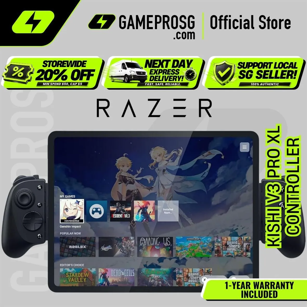 Razer Kishi V3 Pro XL - Haptic USB-C Gaming Controller for Full-Sized Tablets
