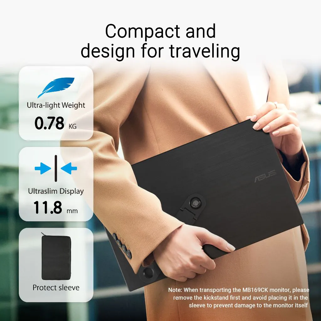 【SAME-DAY DELIVERY】ASUS ZenScreen MB169CK Portable USB Monitor – 15.6" FHD IPS – USB-C – Eye Care – 360° Kickstand