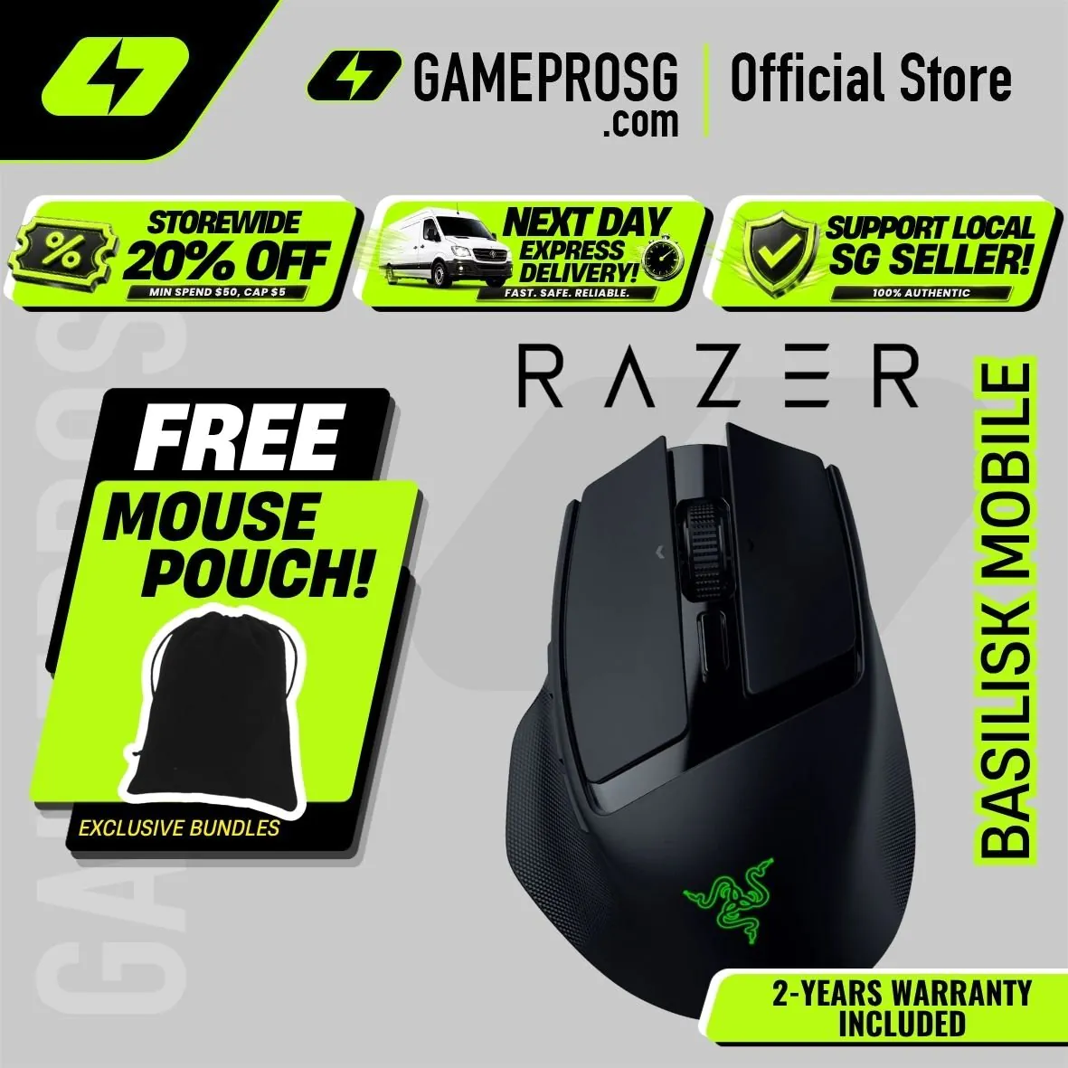 Razer Basilisk Mobile Wireless Gaming Mouse — Ultra-Portable - Customizable Buttons - RGB - Precision Tracking (Gamers)
