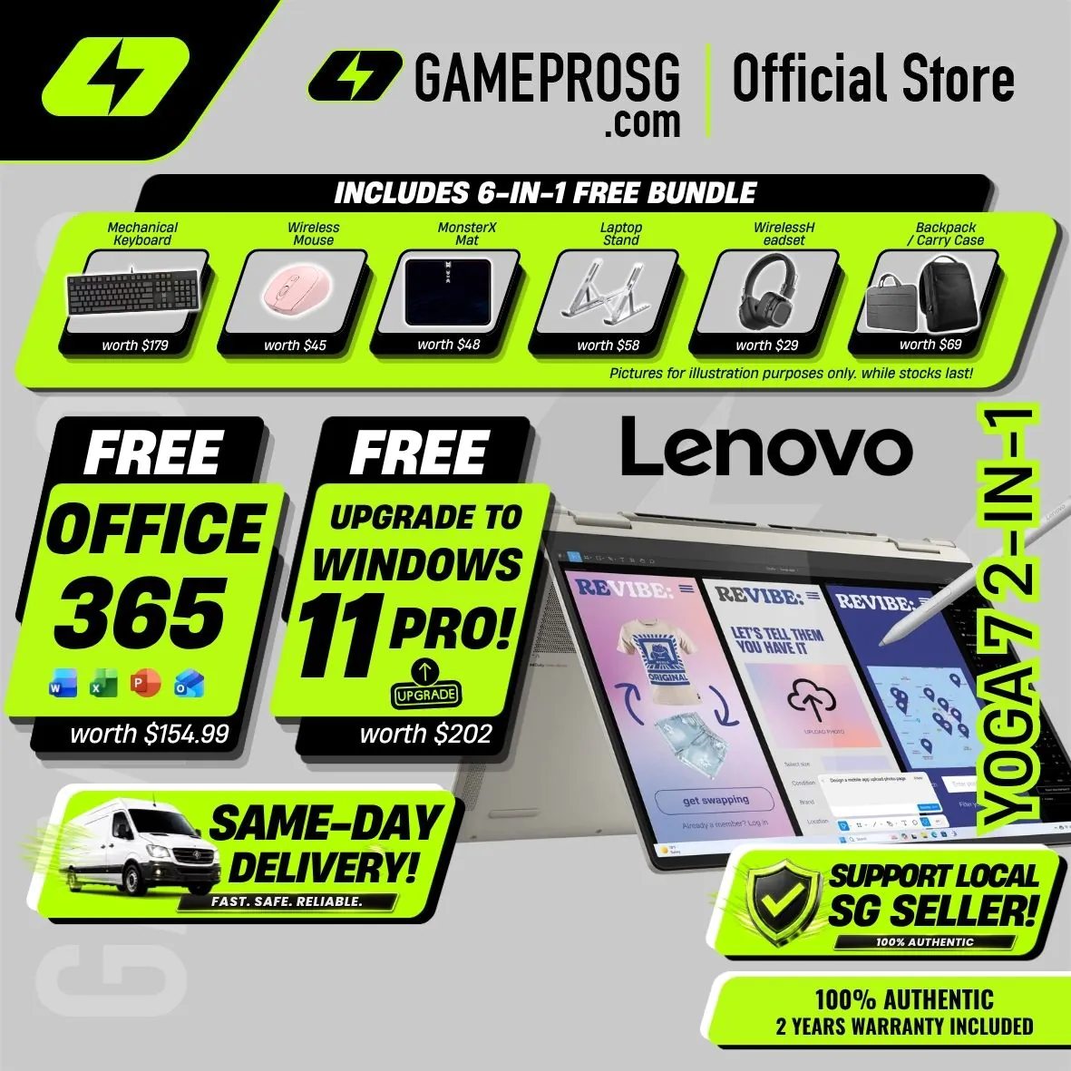 [Same‑Day Delivery] Lenovo Yoga 7 2‑in‑1 Leather AI Laptop – Intel Core Ultra 7 – 16GB RAM – 1TB SSD – Integrated Graphics – 14″ OLED Touch