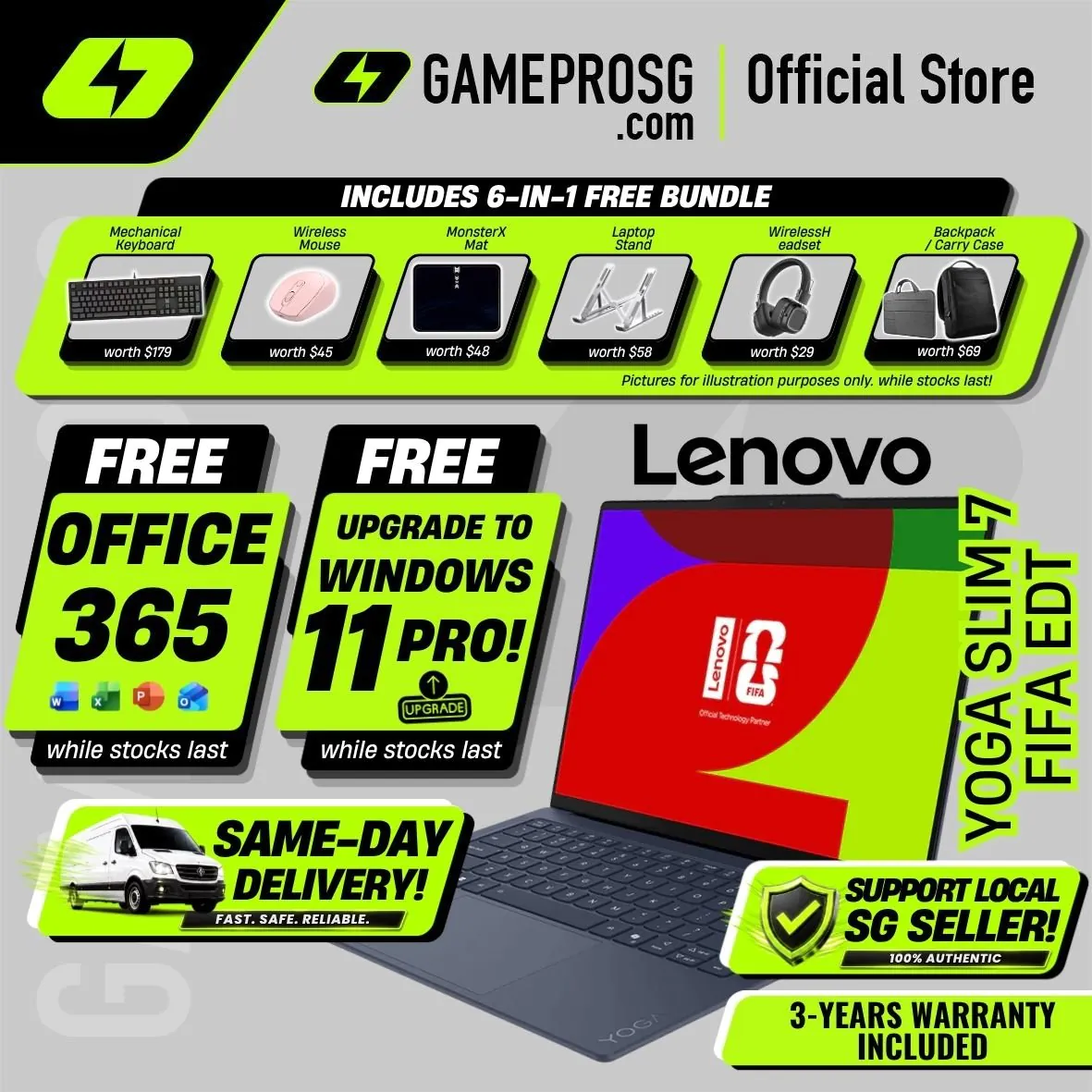 [Same‑Day Delivery] Lenovo Yoga Slim 7 (FIFA EDT) Ultra AI Productivity Laptop – 14" OLED – Intel Core Ultra 7 – 1TB SSD – 32GB RAM