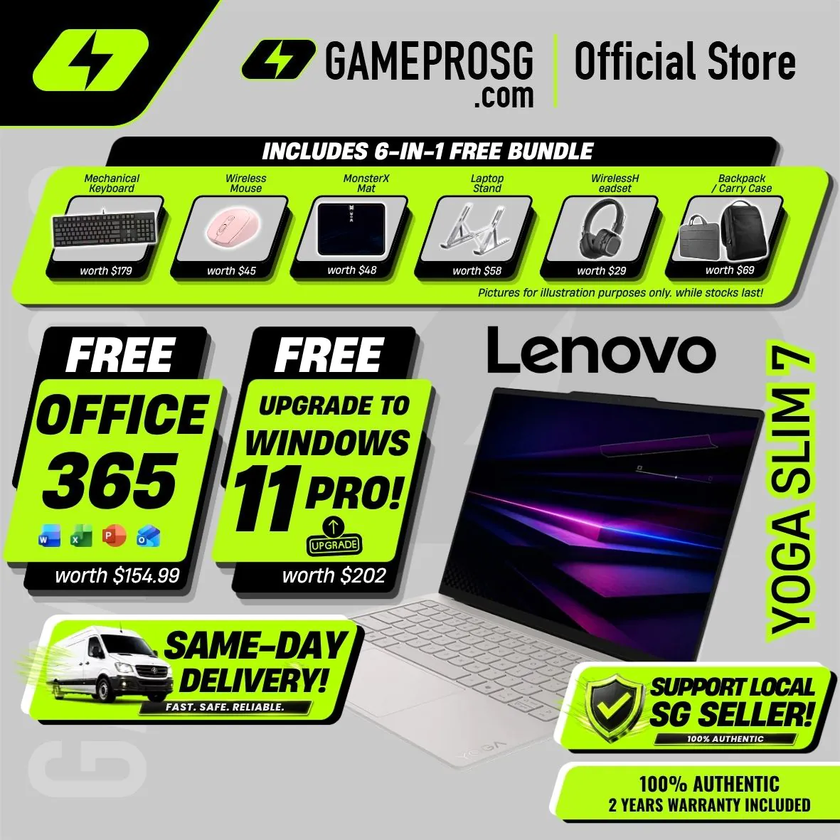 [Same‑Day Delivery] Lenovo Yoga Slim 7 Seashell AI Laptop – Intel Core Ultra 7 – 32GB RAM – 1TB SSD – Integrated Graphics – 14″ WUXGA OLED