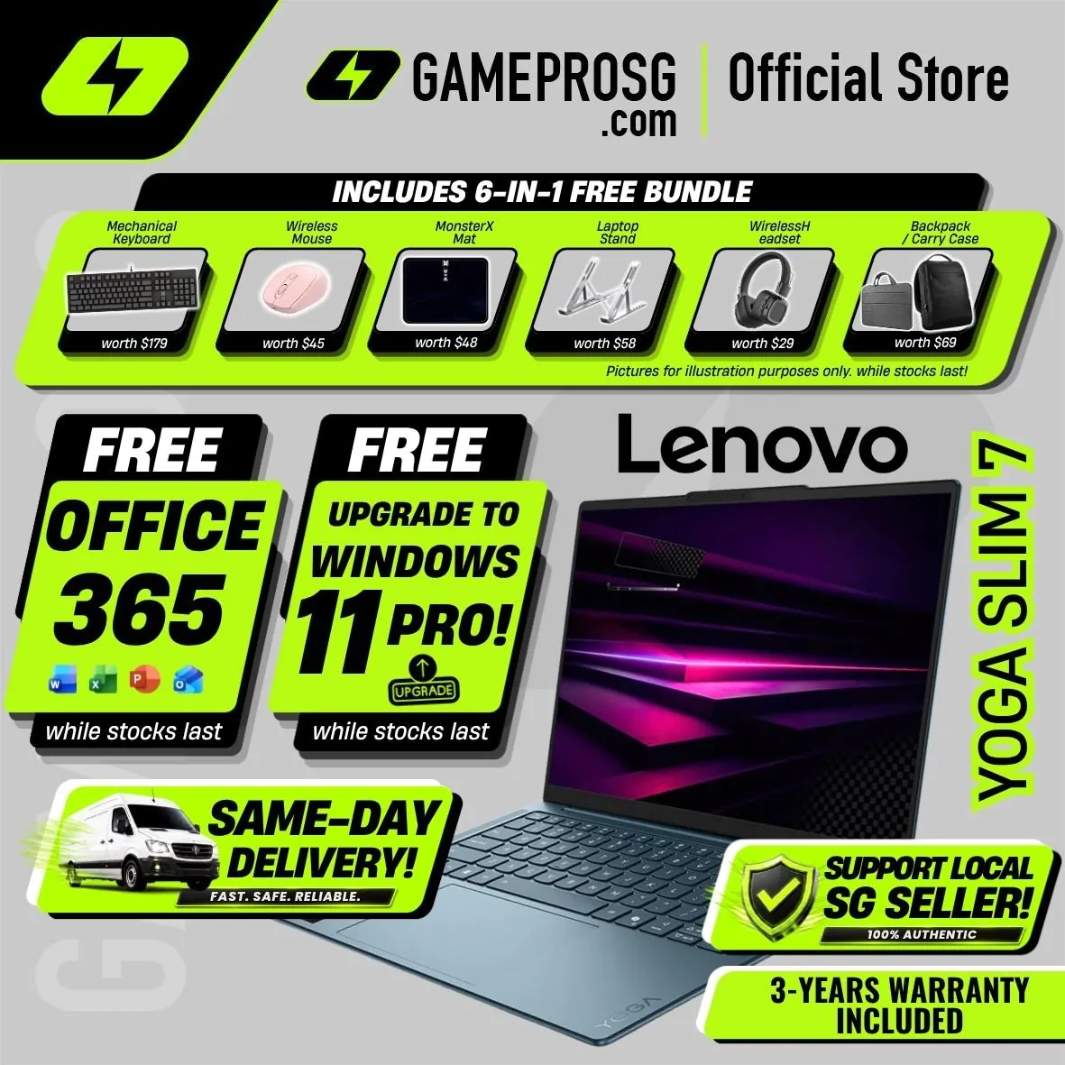 [Same‑Day Delivery] Lenovo Yoga Slim 7 Laptop – 14″ WUXGA OLED – AMD Ryzen AI 7 – 16GB RAM – 1TB SSD – Lightweight