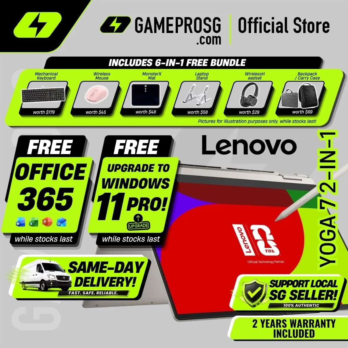 [Same‑Day Delivery] Lenovo Yoga 7 OLED 2-in-1 — 14" Touch - AMD Ryzen AI 7 - 24GB RAM - 1TB SSD - Convertible Laptop