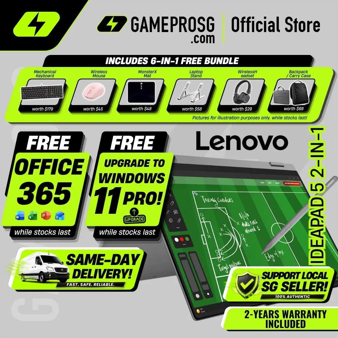 [Same‑Day Delivery] Lenovo IdeaPad 5 2-in-1 Convertible Laptop – 14" WUXGA Touch – AMD Ryzen AI 7 – 16GB RAM – 1TB SSD
