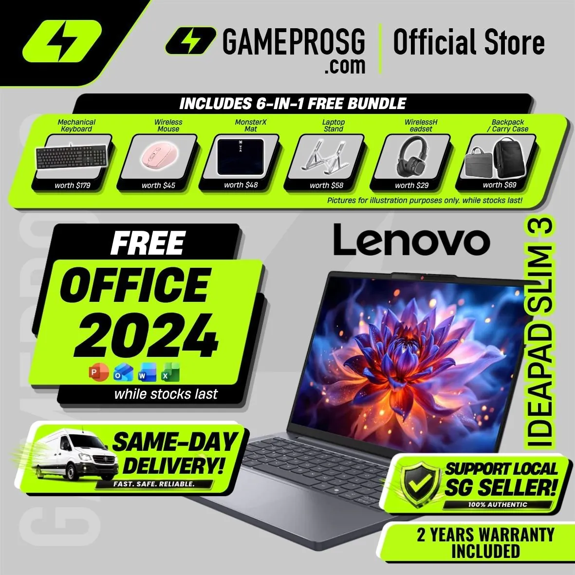 [Same‑Day Delivery] Lenovo IdeaPad Slim 3 Productivity Laptop – 14" WUXGA IPS – Intel Core Ultra 5 – 16GB RAM – 512GB SSD