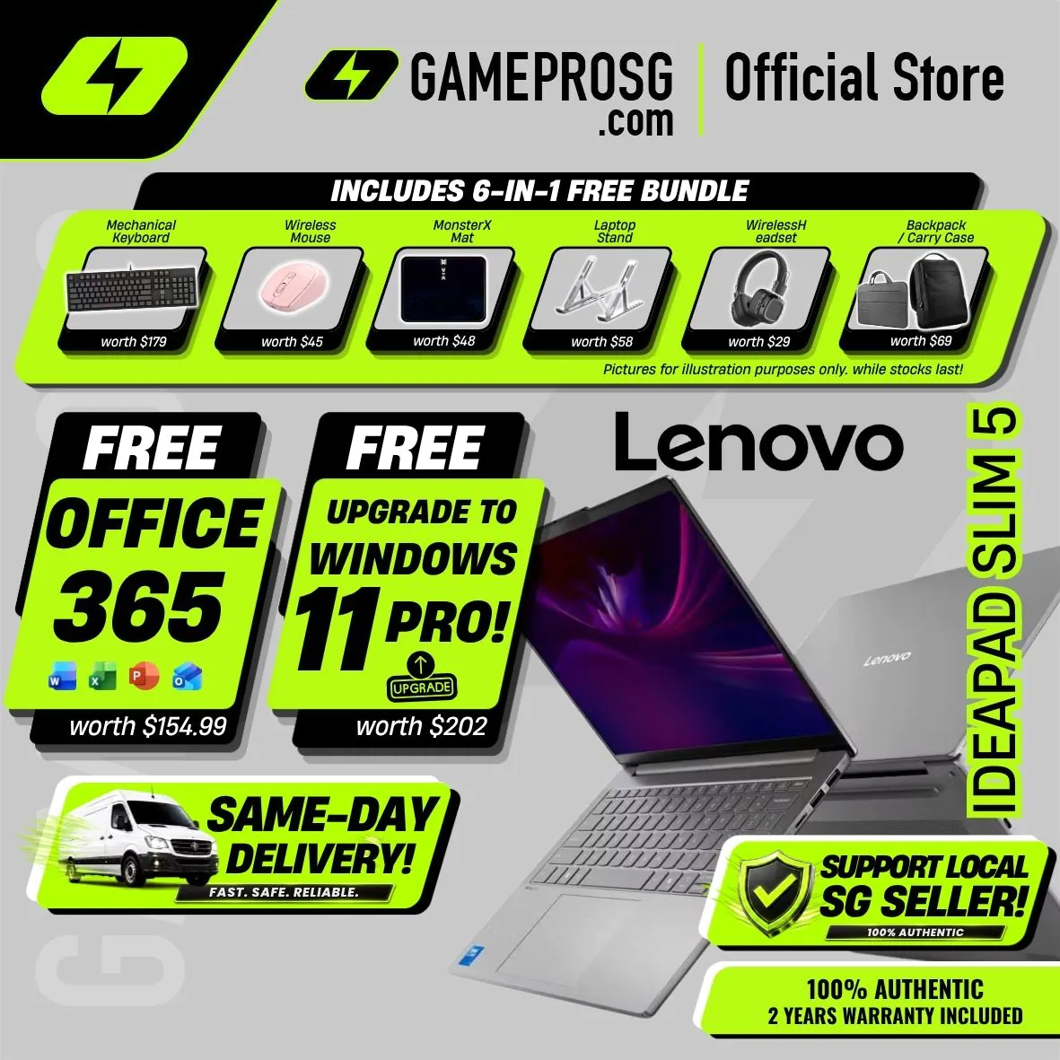 [Same‑Day Delivery] Lenovo IdeaPad Slim 5 Luna Grey AI Laptop – Intel Core Ultra 9 – 32GB RAM – 1TB SSD – Integrated Graphics – 14″ WUXGA IPS