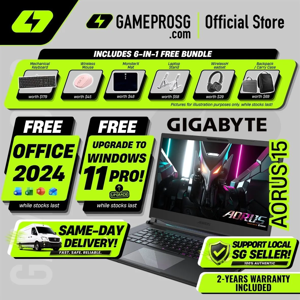 [Exclusive] [Same‑Day Delivery] Gigabyte AORUS 15 AI Gaming Laptop – Intel Core i7 – 16GB RAM – 512GB SSD – RTX4060 – 15.6″ FHD 360Hz