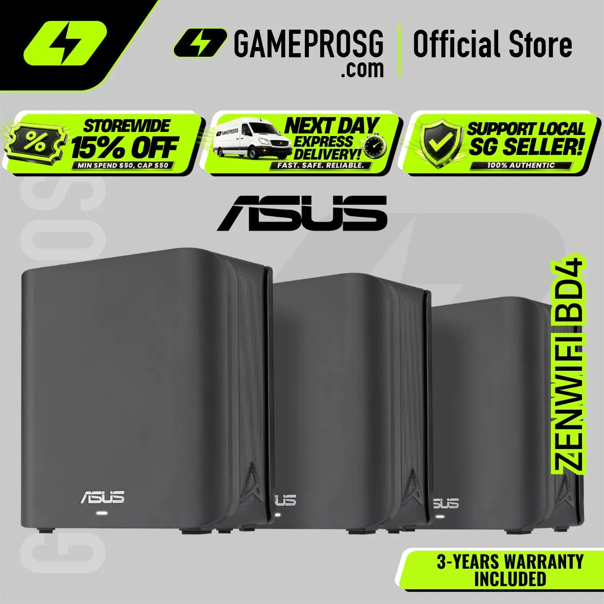 ASUS ZenWiFi BD4 – Dual-Band WiFi 7 BE3600 – Dual 2.5G Ports – AiMesh Router – Black