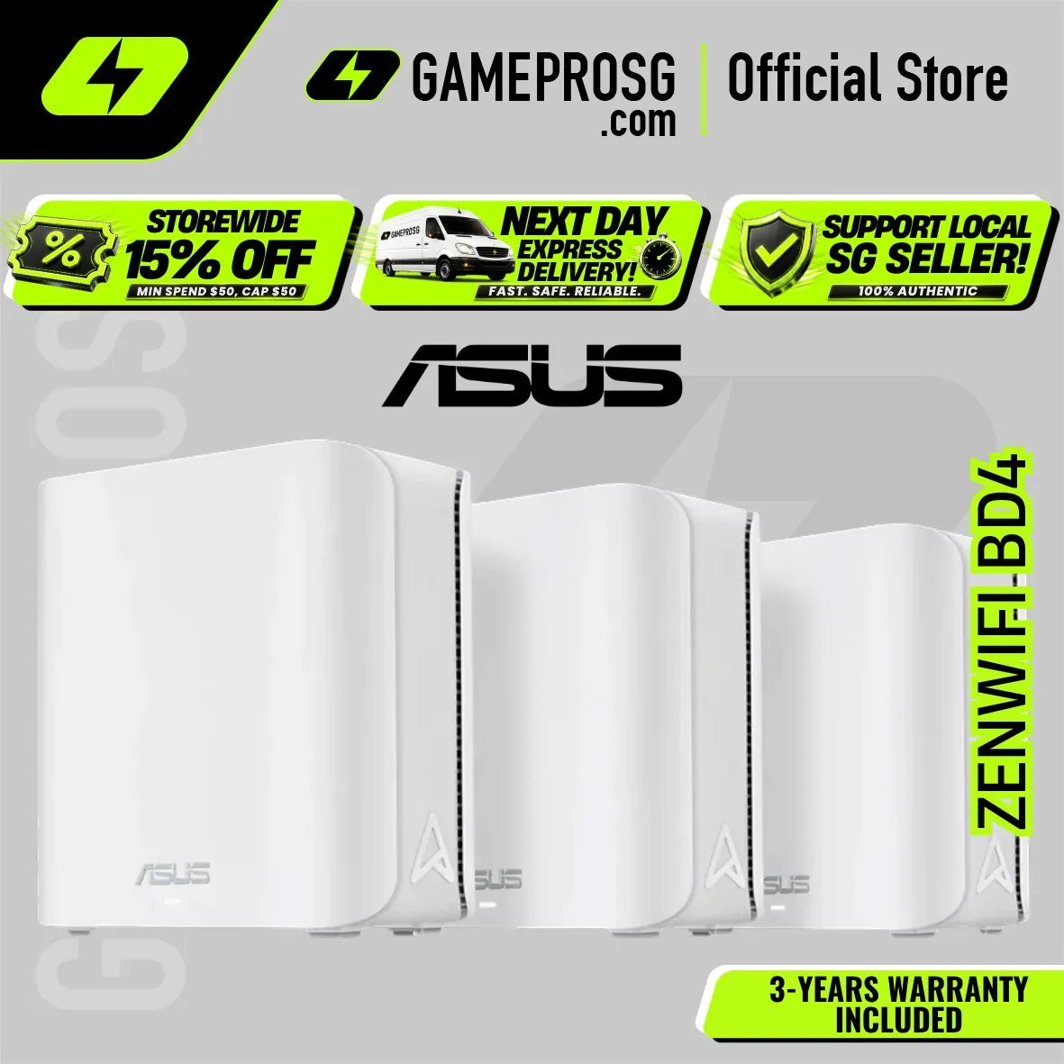 ASUS ZenWiFi BD4 – Dual-Band WiFi 7 BE3600 – Dual 2.5G Ports – AiMesh Router – White