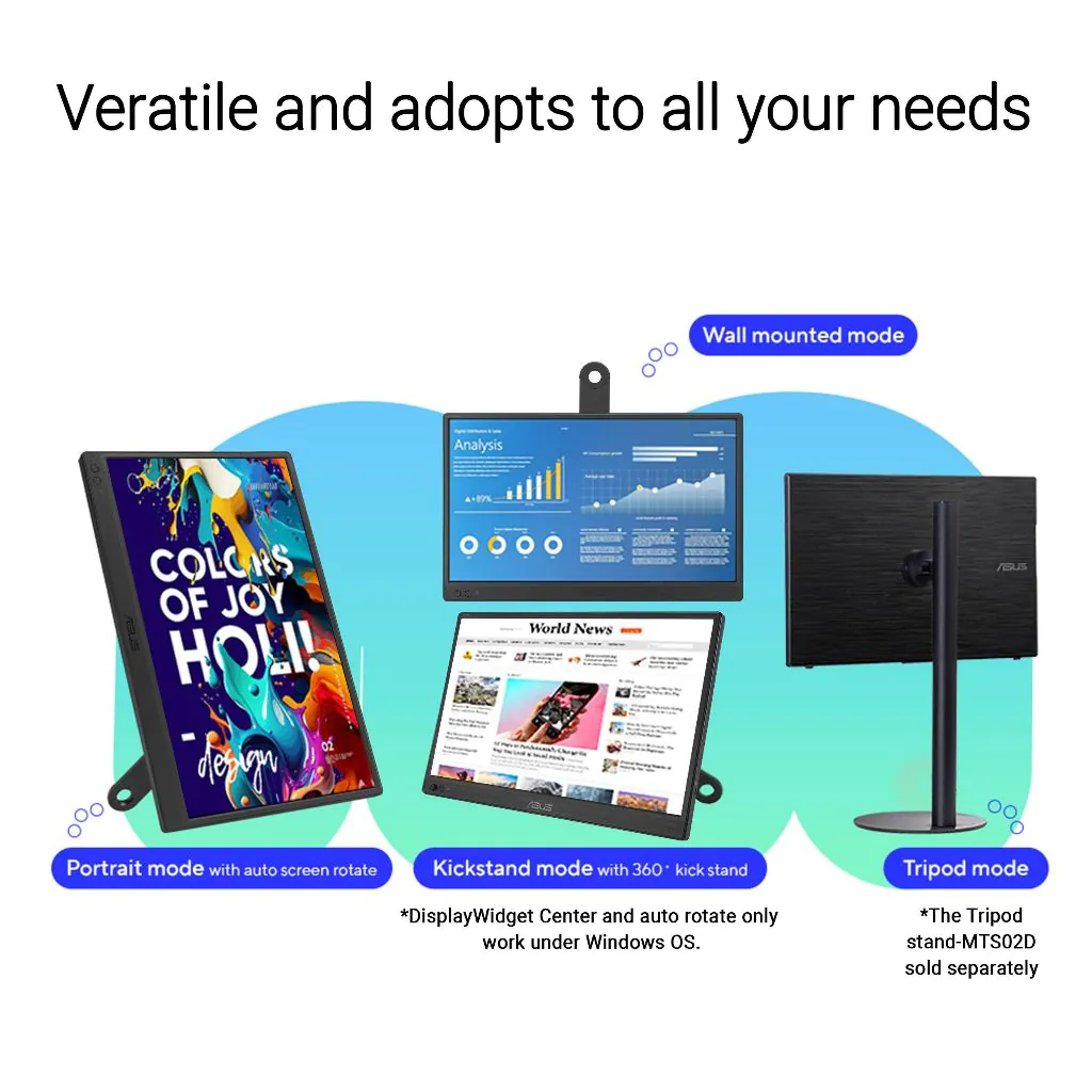 【SAME-DAY DELIVERY】ASUS ZenScreen MB169CK Portable USB Monitor – 15.6" FHD IPS – USB-C – Eye Care – 360° Kickstand
