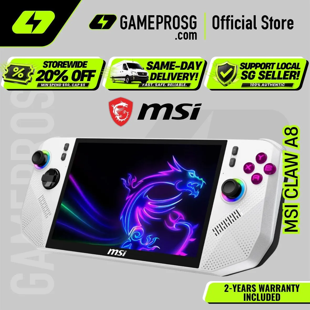 【SAME-DAY DELIVERY】MSI Claw A8 Gaming Handheld – 8″ FHD 120Hz Touchscreen - AMD Ryzen Z2 Extreme - 24GB - 1TB SSD - Polar Tempes